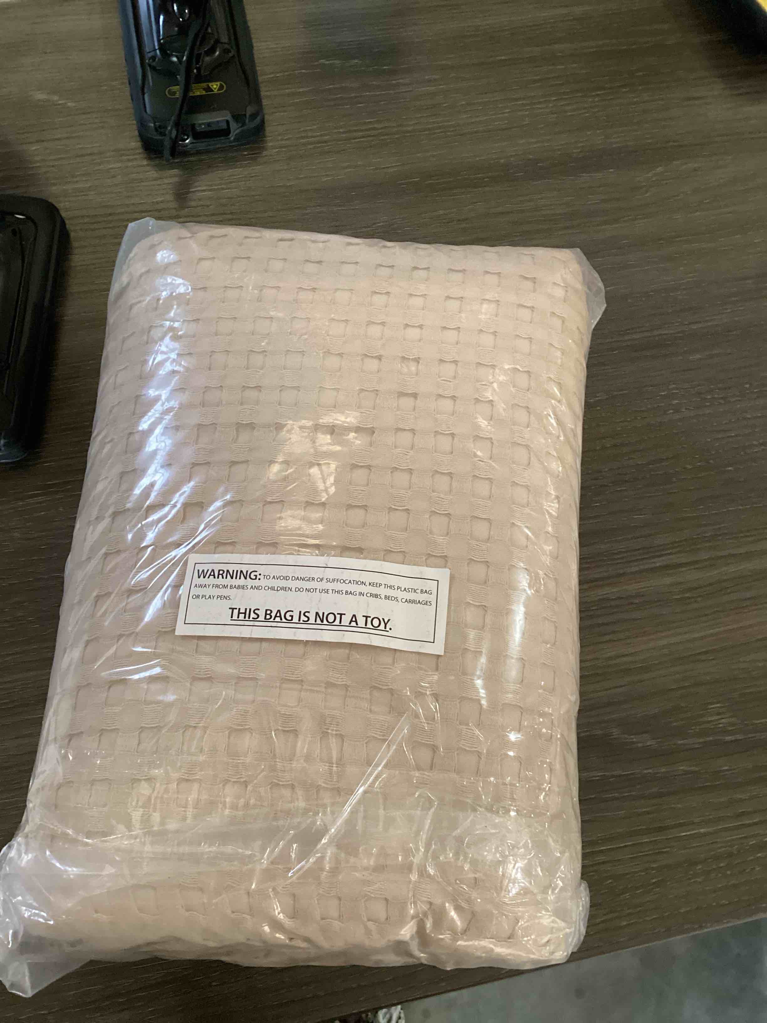 Condition photo showing As Is for king size cotton blanket  beige color 