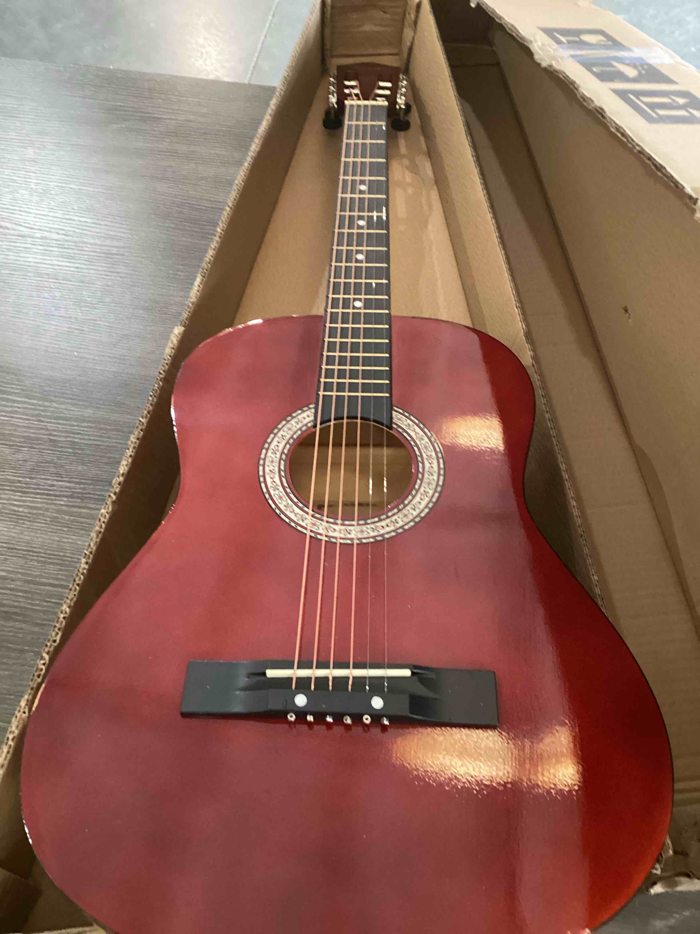 Condition photo showing As Is for BESYOU 38in Beginner Acoustic Travel Guitar Basic Starter Kit Tuner Capo Strings Winders Strap Picks