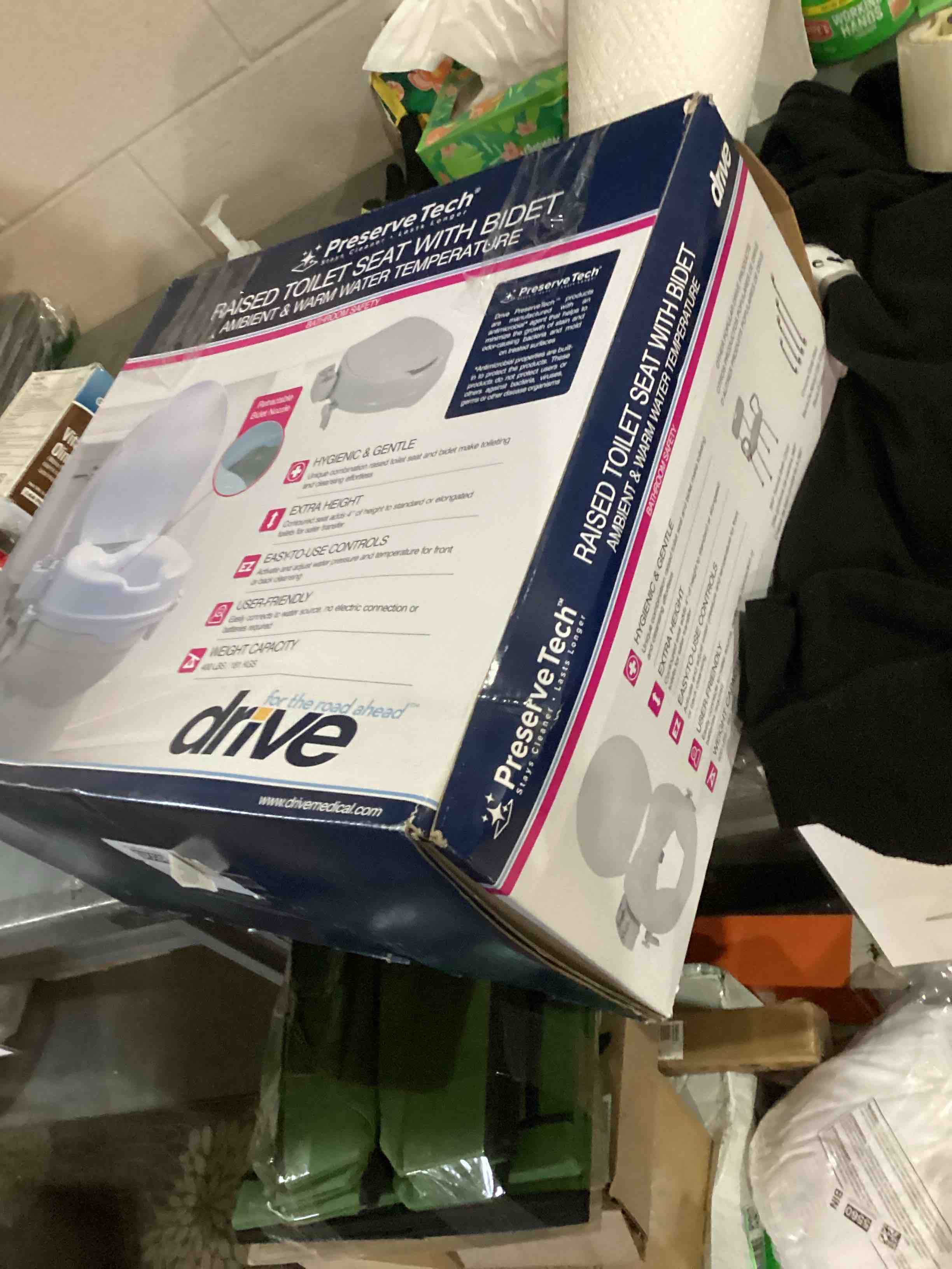 Condition photo showing As Is for Preserve Tech Stays Cleaner Lasts Longer RAISED TOILET SEAT WITH BIDET AMBIENT & WARM WATER TEMPERATURE
