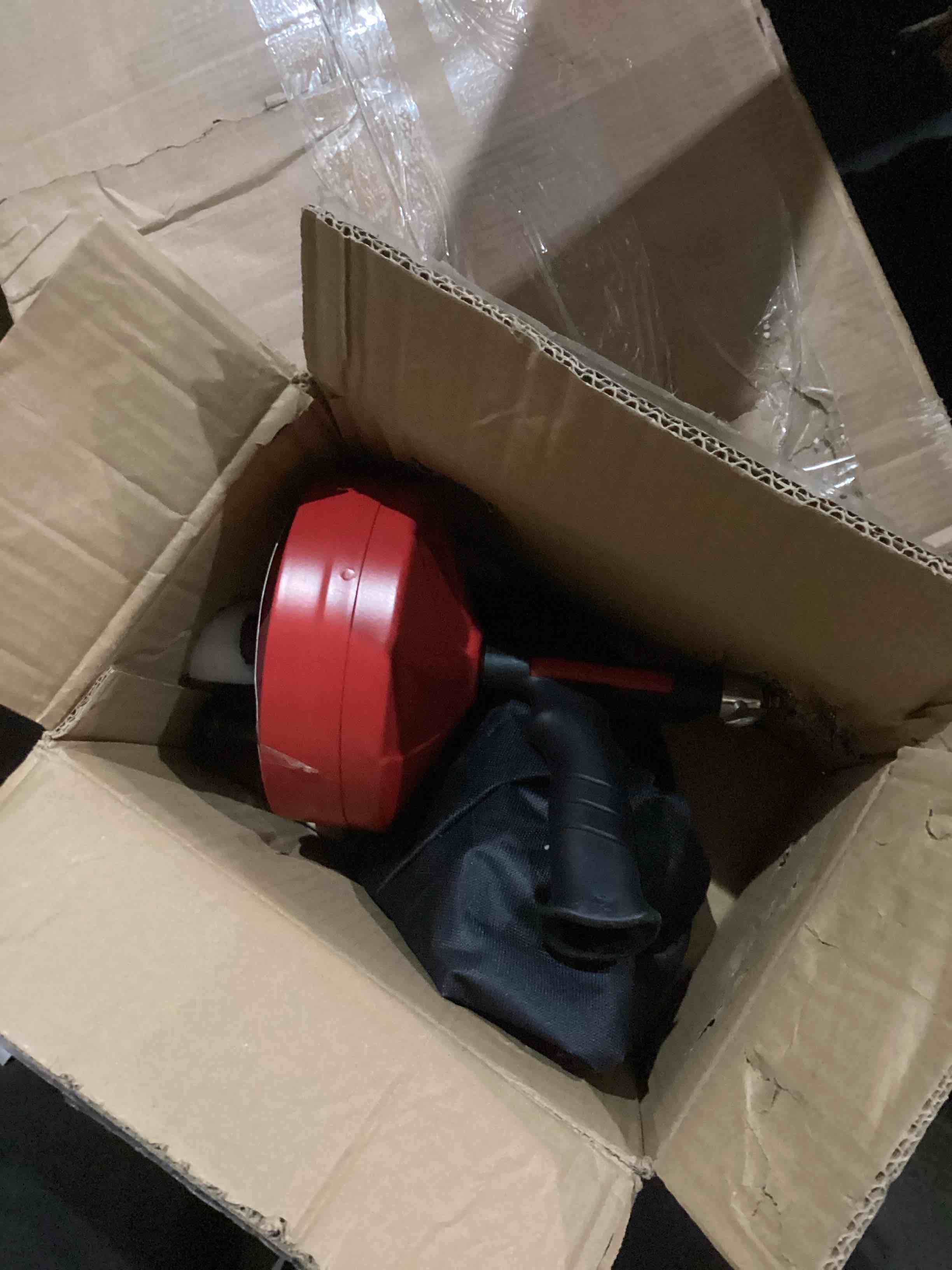 Condition photo showing As Is for Drain Snake 50 Ft, Plumbing Snake for Sink with Drill Attachment, Snake Drain Clog Remover for Shower Drain, Kitchen, and Sink, Manual or Powered Use, Comes with Gloves and Storage Bag, 1/4 Inch, Red