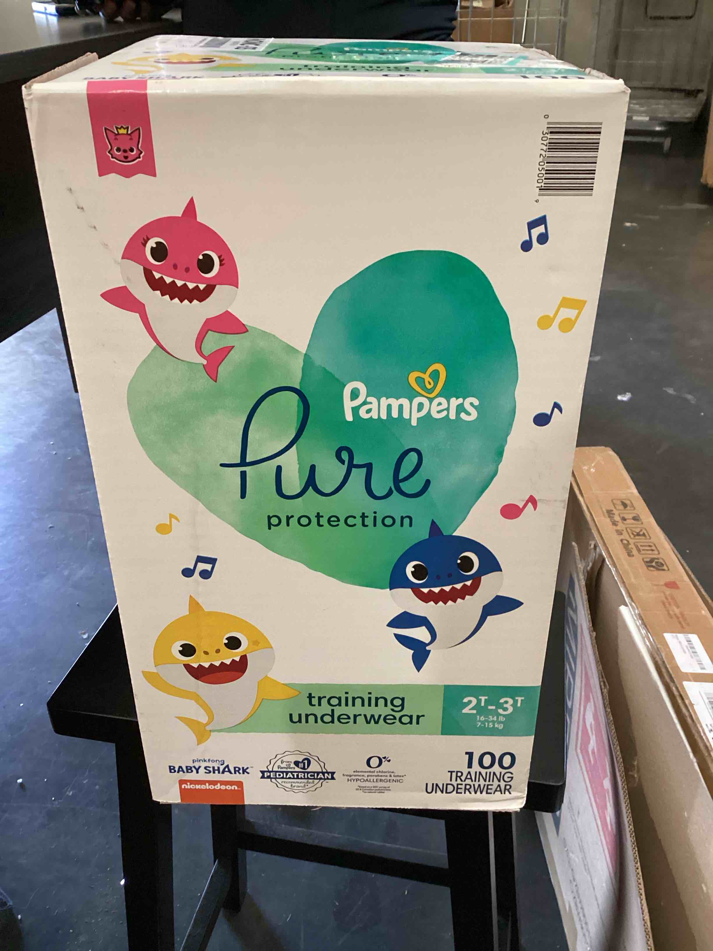 Condition photo showing As Is for Pampers Pure Protection Training Underwear, Unisex, Size 2T3T, 100 Count, Premium, Hypoallergenic, Soft, Absorbent 2T-3T 100