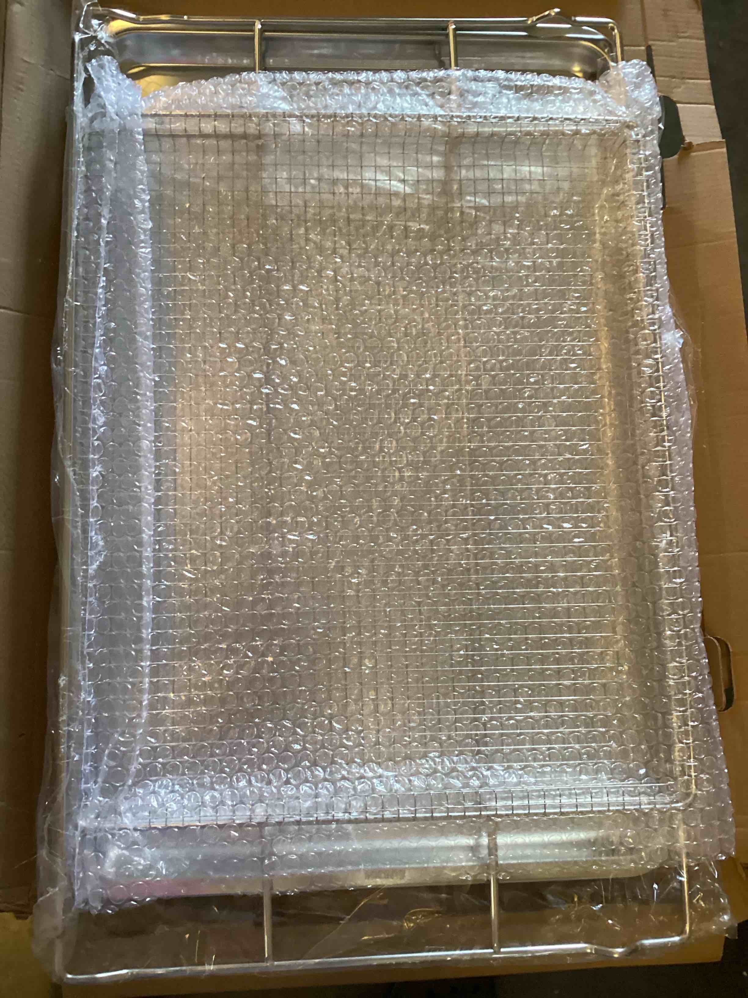 Condition photo showing Good Condition for new upgrade air fry tray for 30" oven with drip pan, compatible with frigidaire wall ovens, ranges, and wall oven/microwave combinations?oven rack measures 25" x 16" x 1.75" 30" with drip pan