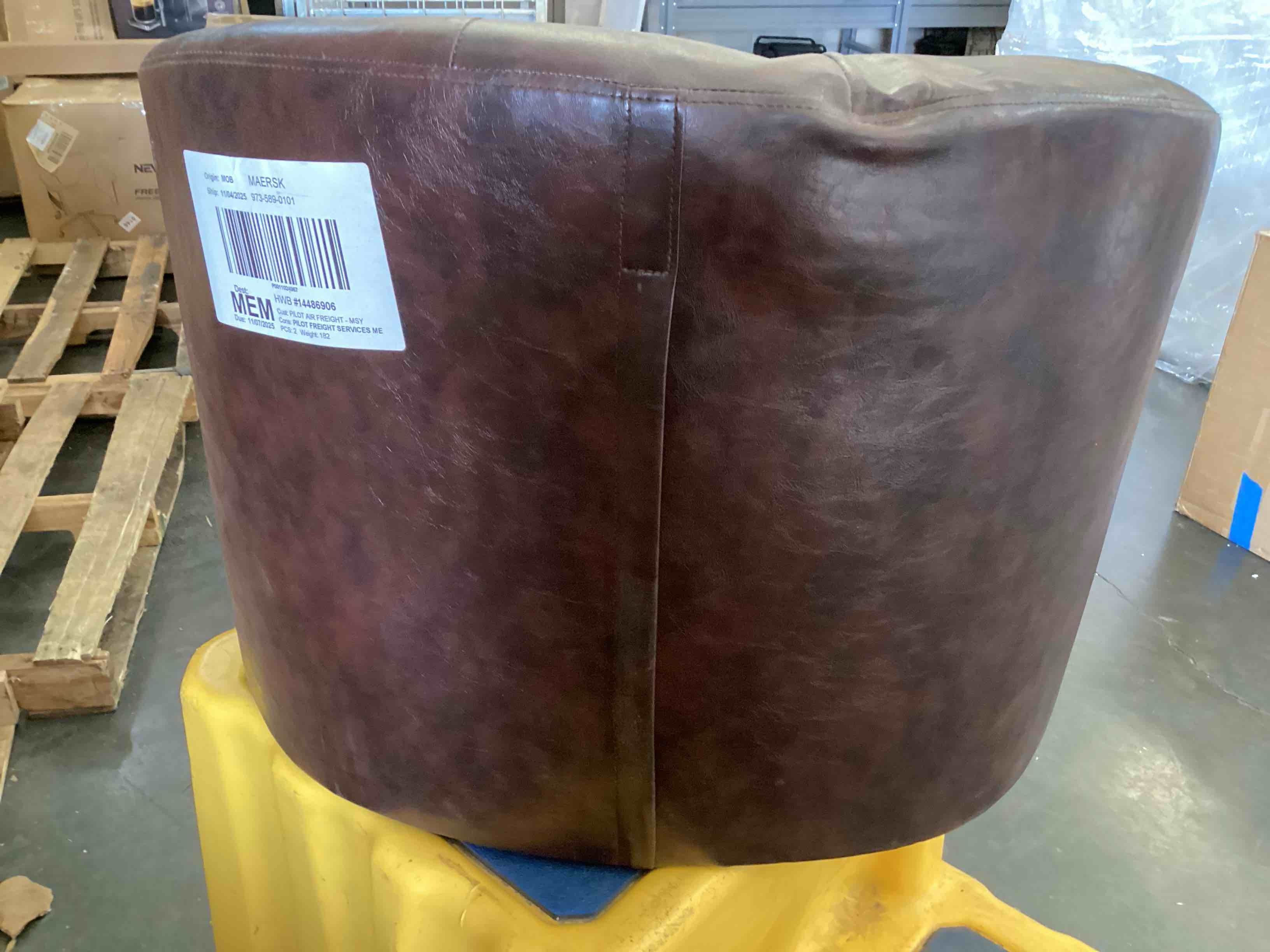 Condition photo showing As Is for small leather chair