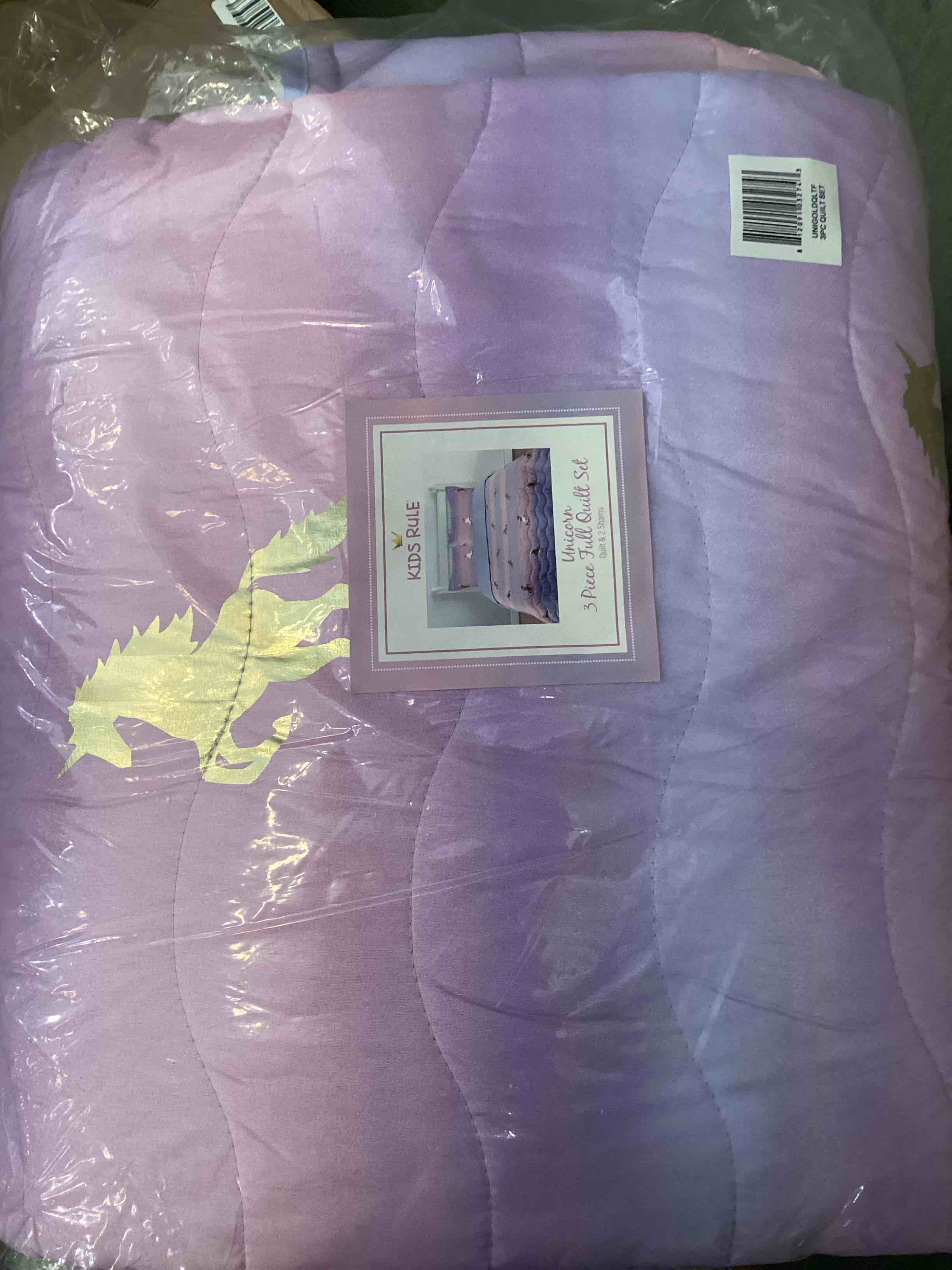 Condition photo showing Good Condition for tadpoles girls unicorn quilt set full size pink purple metallic gold