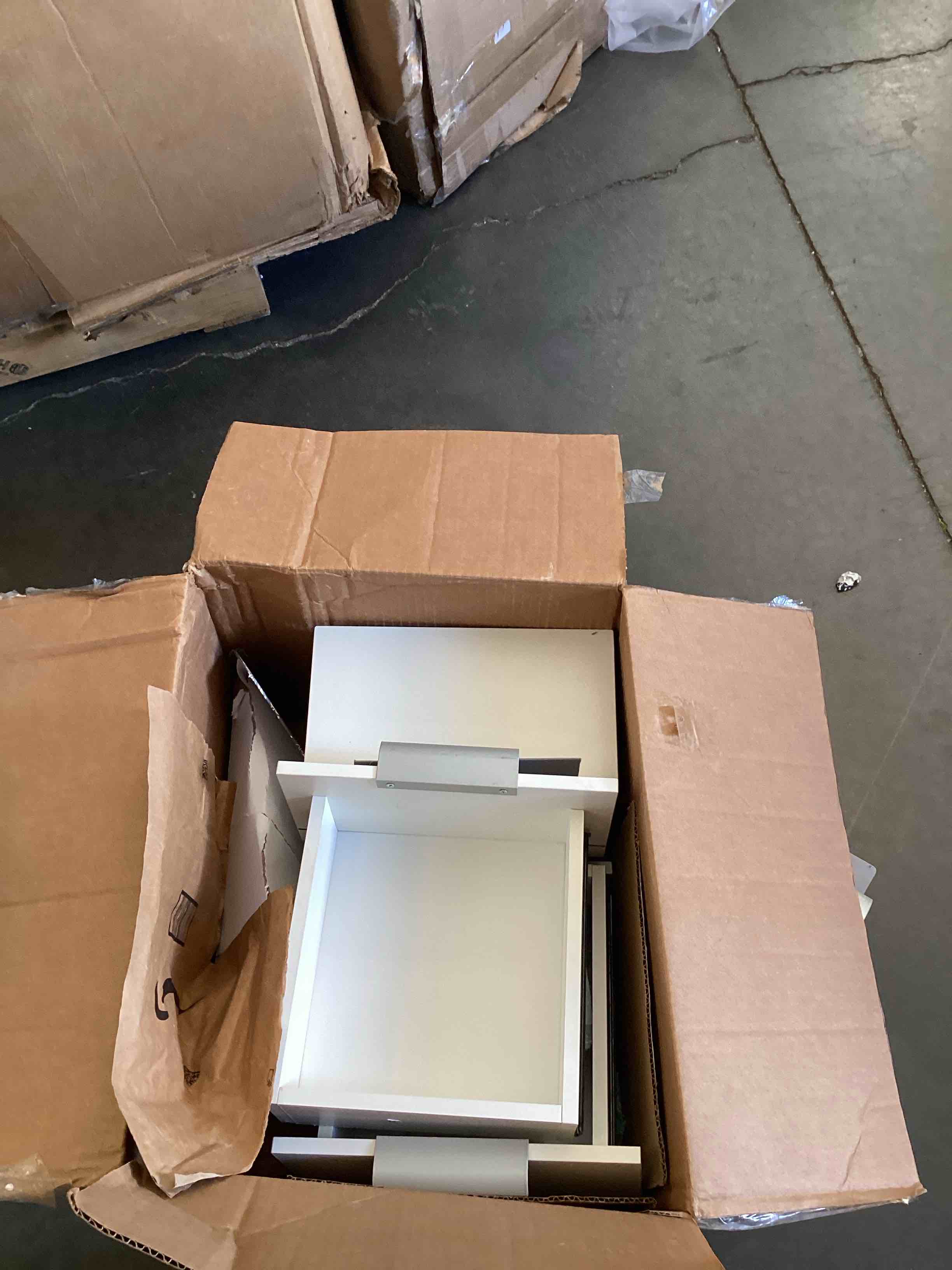 Condition photo showing As Is for dwvo makeup vanity with large mirror and lights, 46" vanity desk dressing table set with 11 drawers & storage stool, dressing table with power outlet and magnifying glass, dressing room, white