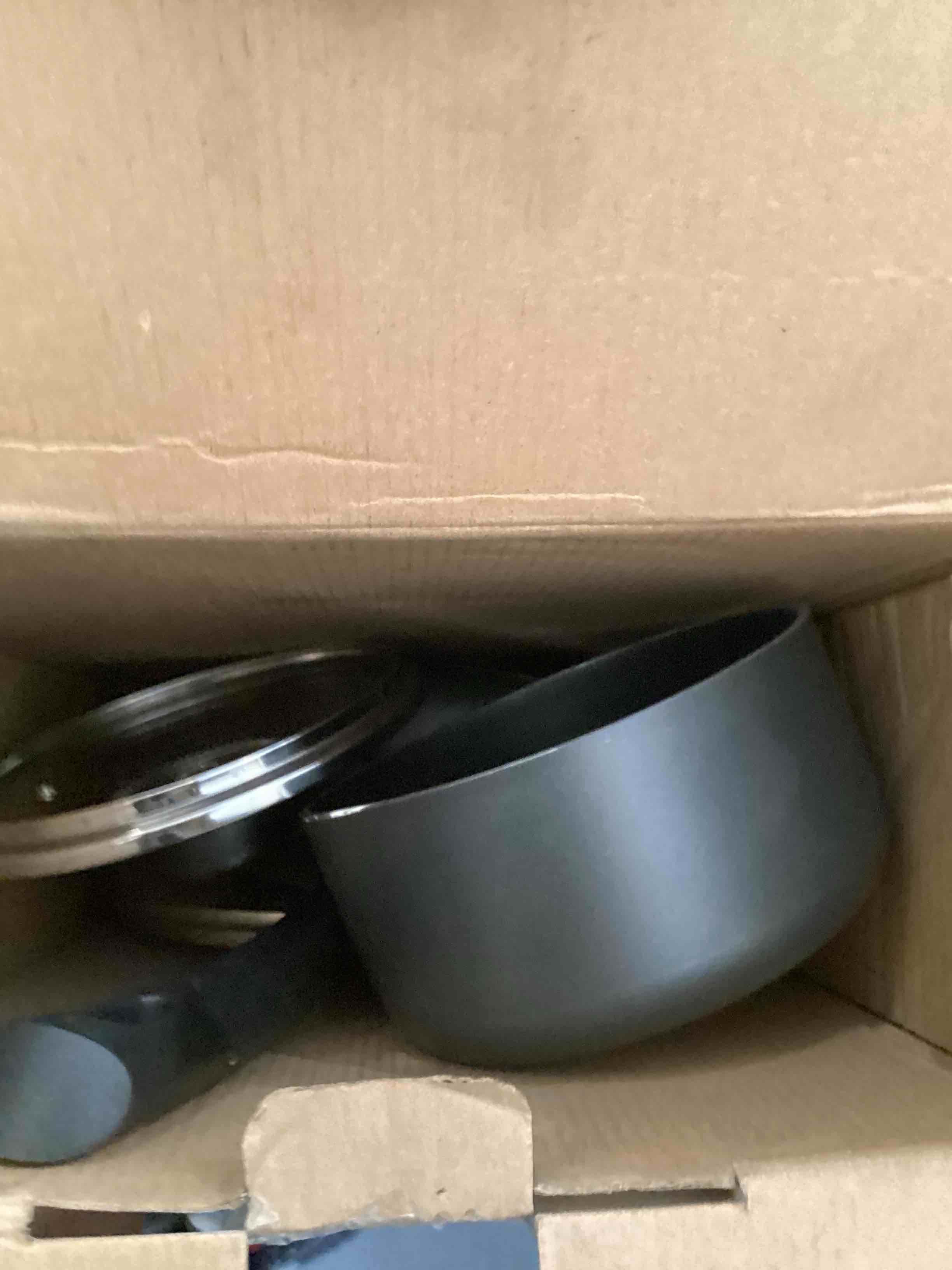 Condition photo showing New/Like New for utopia kitchen nonstick stock pot saucepan set with lids, 1 quart and 2 quarts multipurpose stock pots set for home, kitchen or restaurant, grey & black