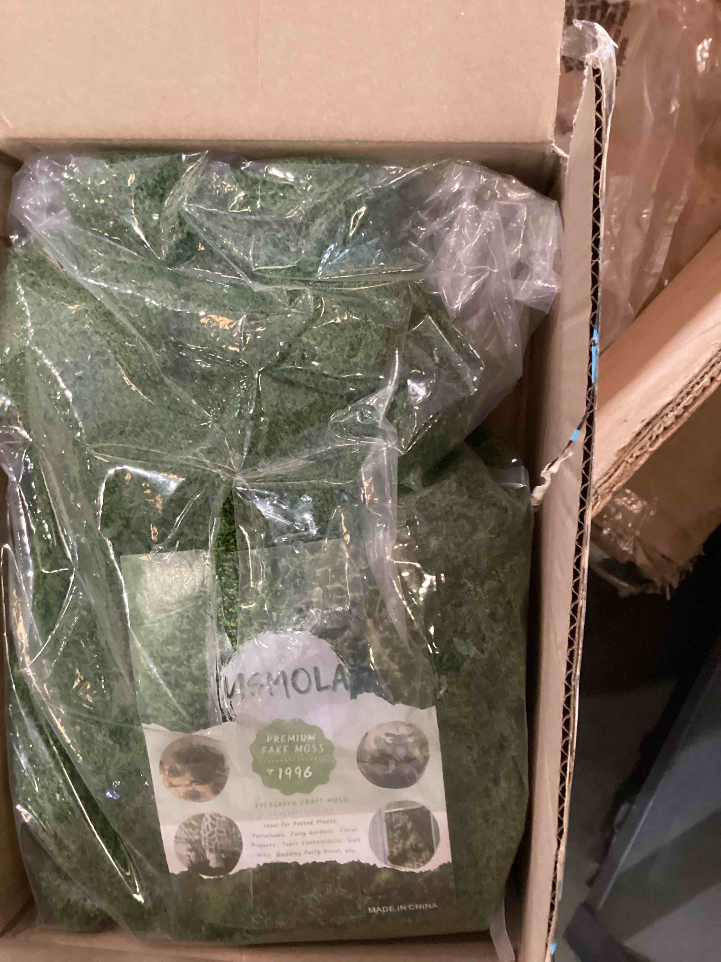 Condition photo showing As Is for 1.5lb bulk moss for decorating - fake moss for crafts, potted plants, fairy gardens, terrariums & wedding displays | natural look faux grass (dark green)