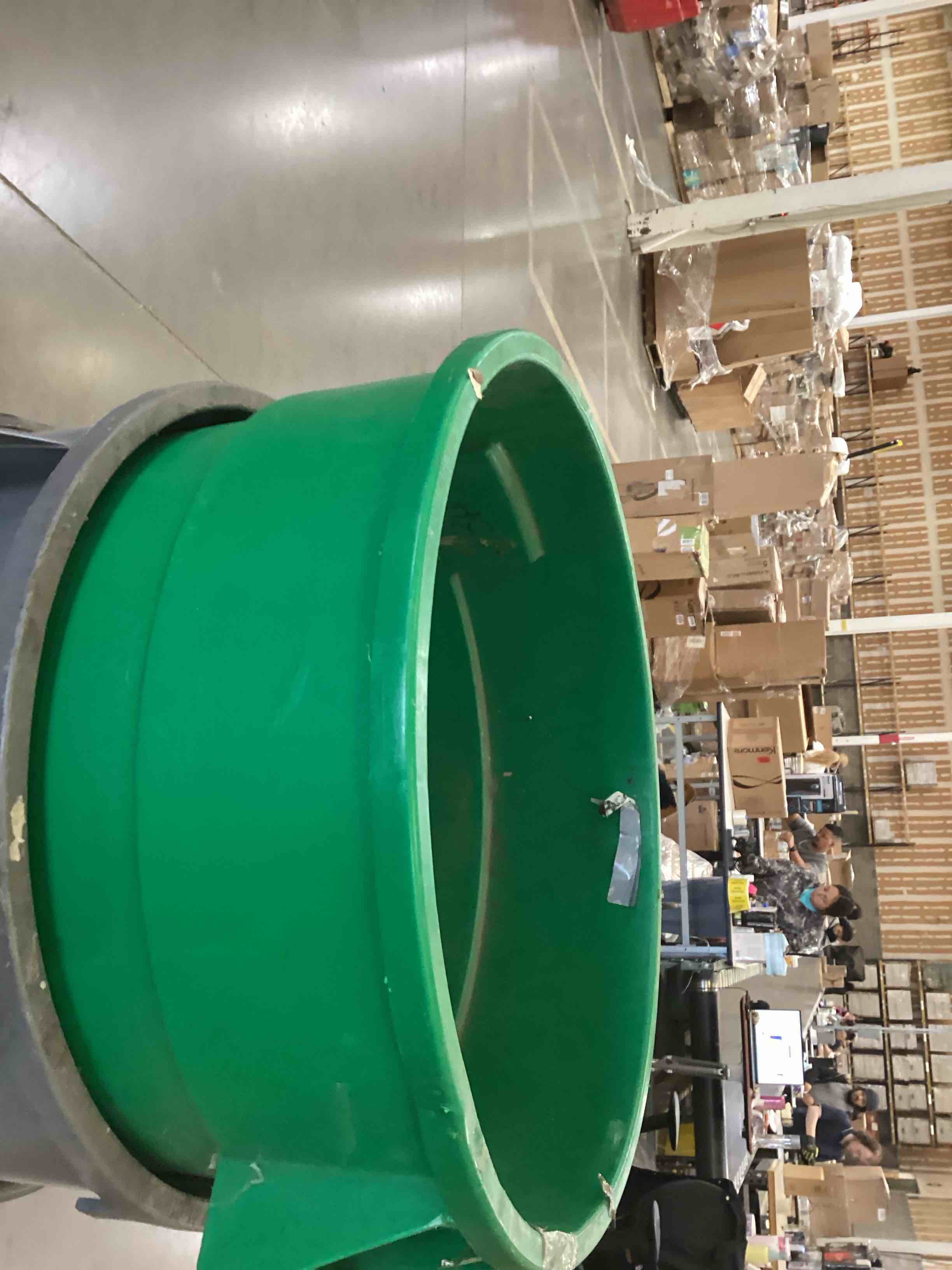 Condition photo showing As Is for trash container 32 gallon green