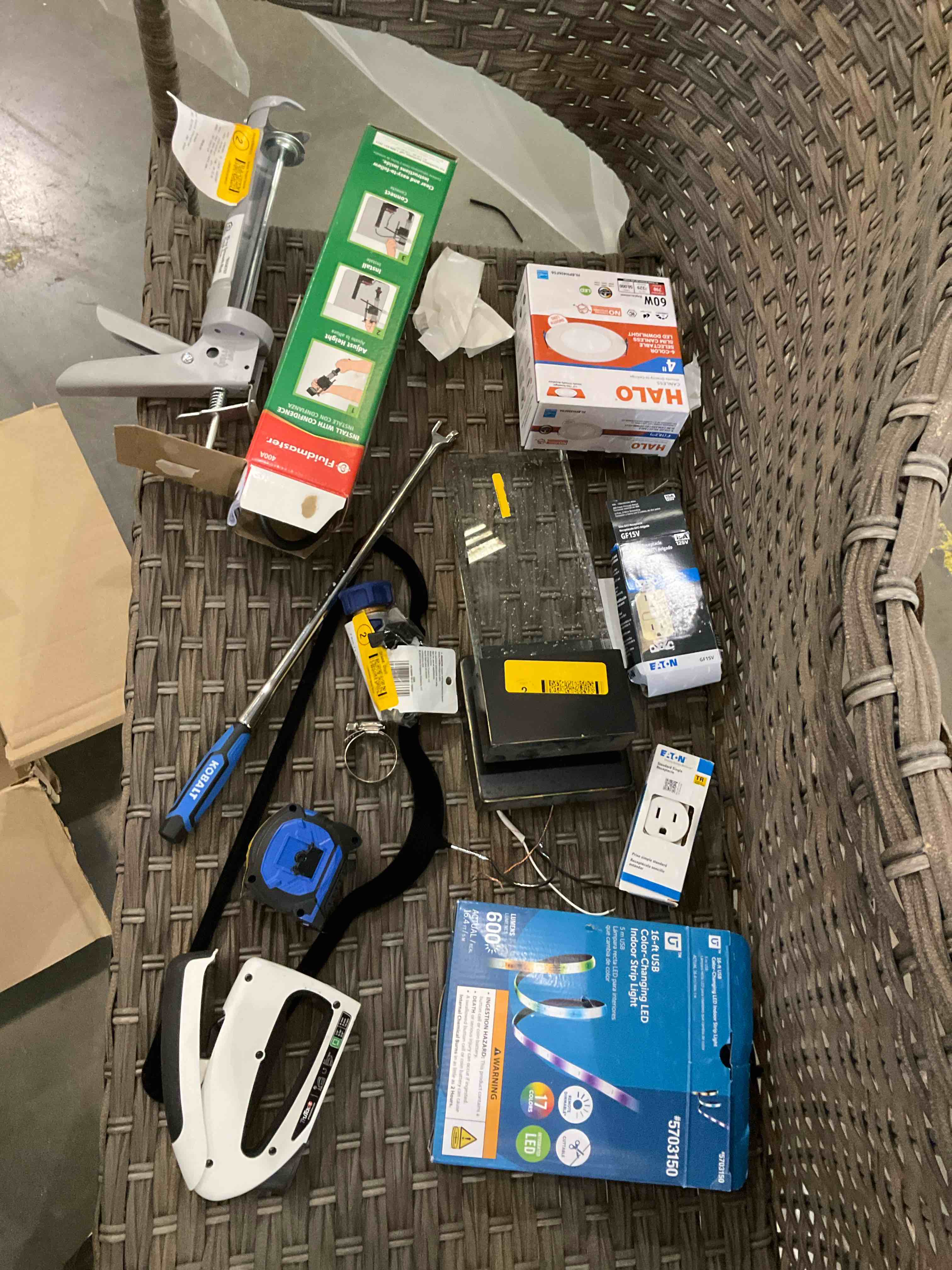 Condition photo showing As Is for assorted home improvement lot (small tools, screw, home accessories, etc.)