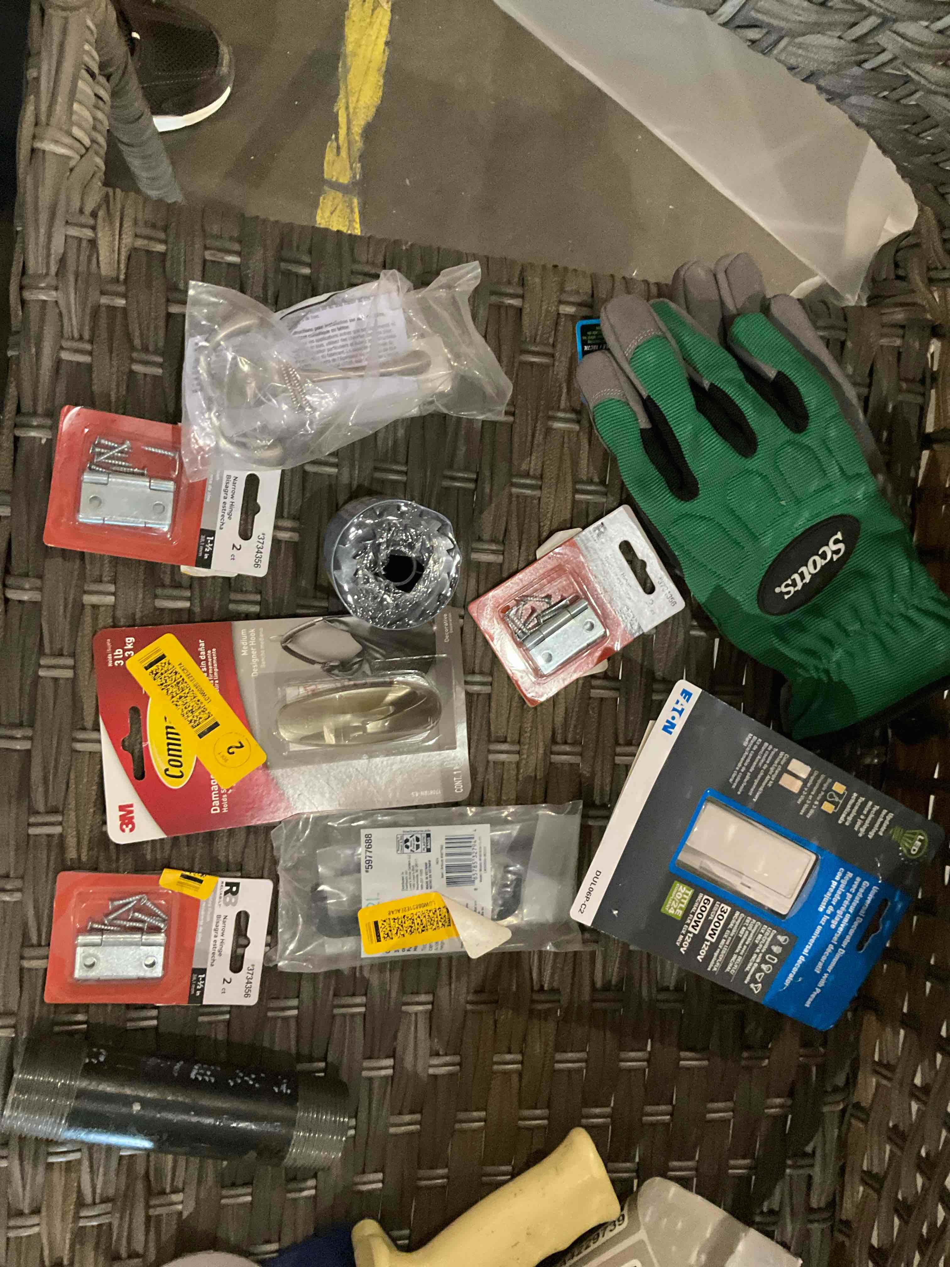 Condition photo showing As Is for assorted home improvement lot (small tools, screw, home accessories, etc.)