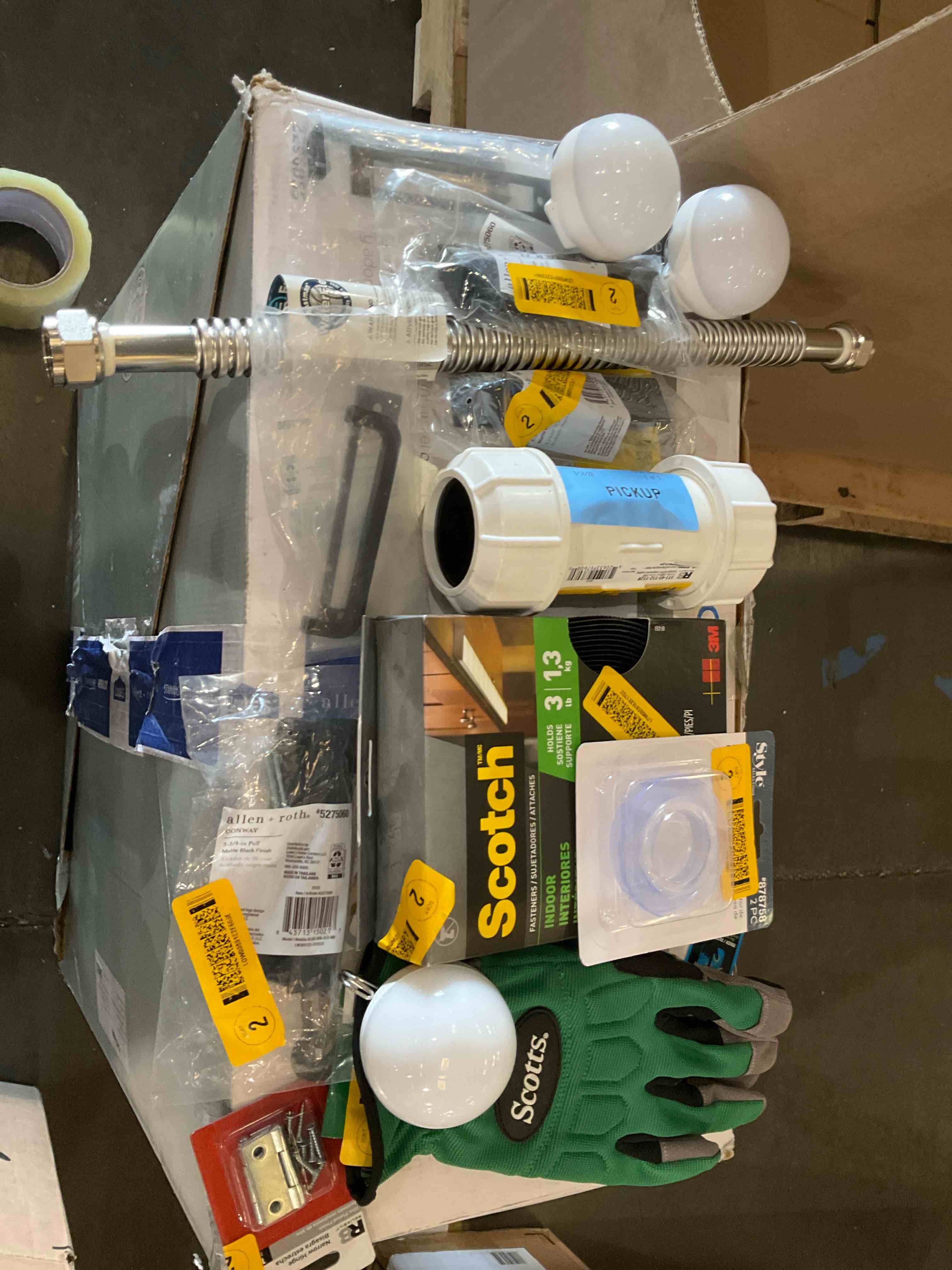 Condition photo showing As Is for assorted home improvement lot (small tools, screw, home accessories, etc.)