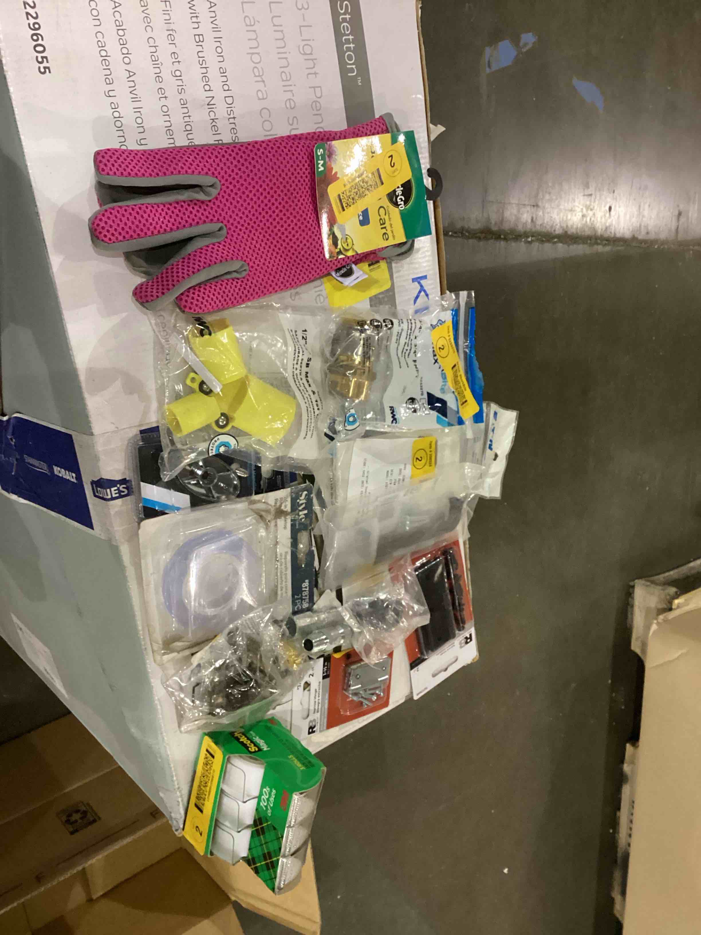 Condition photo showing As Is for assorted home improvement lot (small tools, screw, home accessories, etc.)