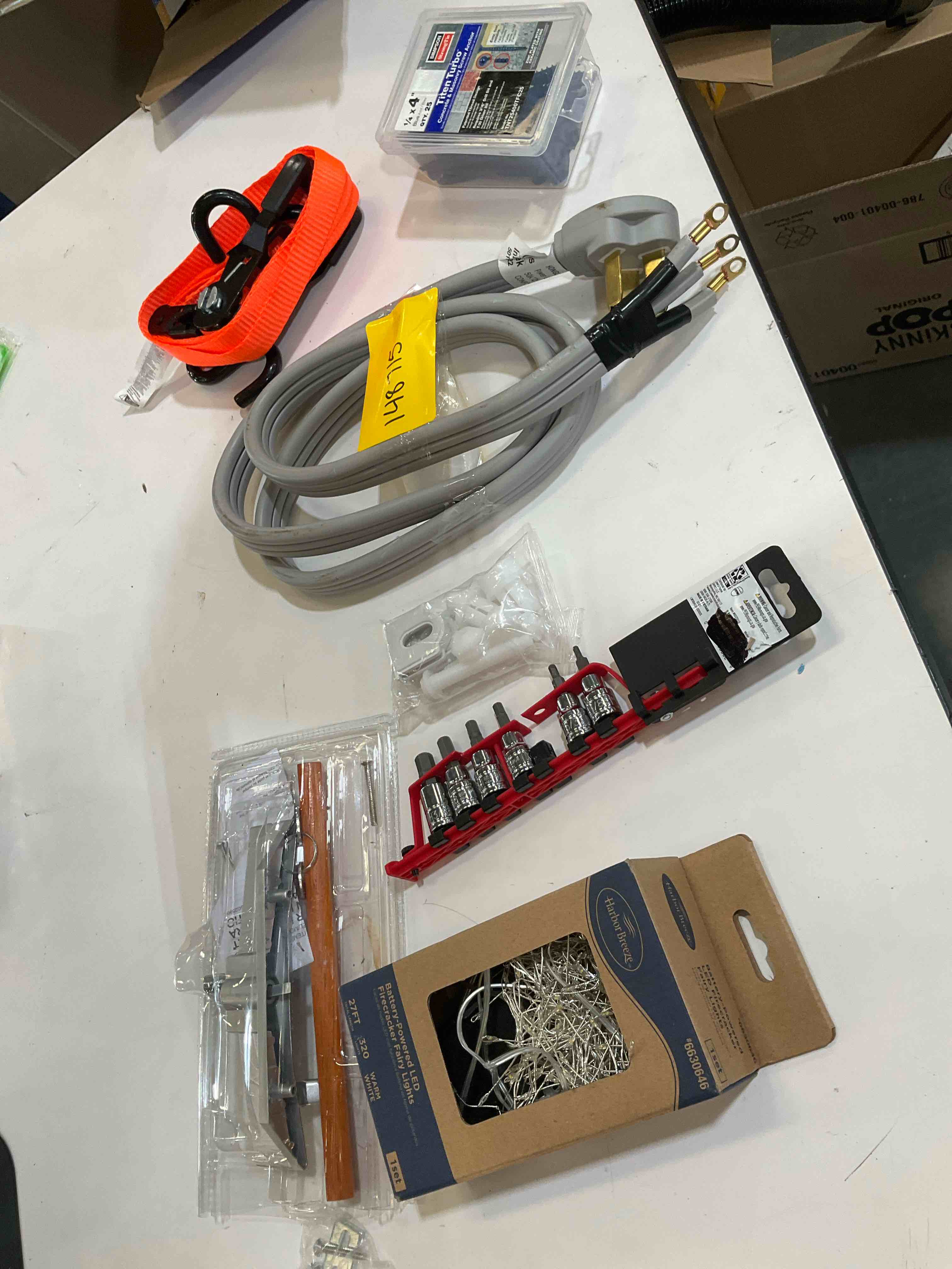 Condition photo showing As Is for assorted home improvement lot (small tools, screw, home accessories, etc.)