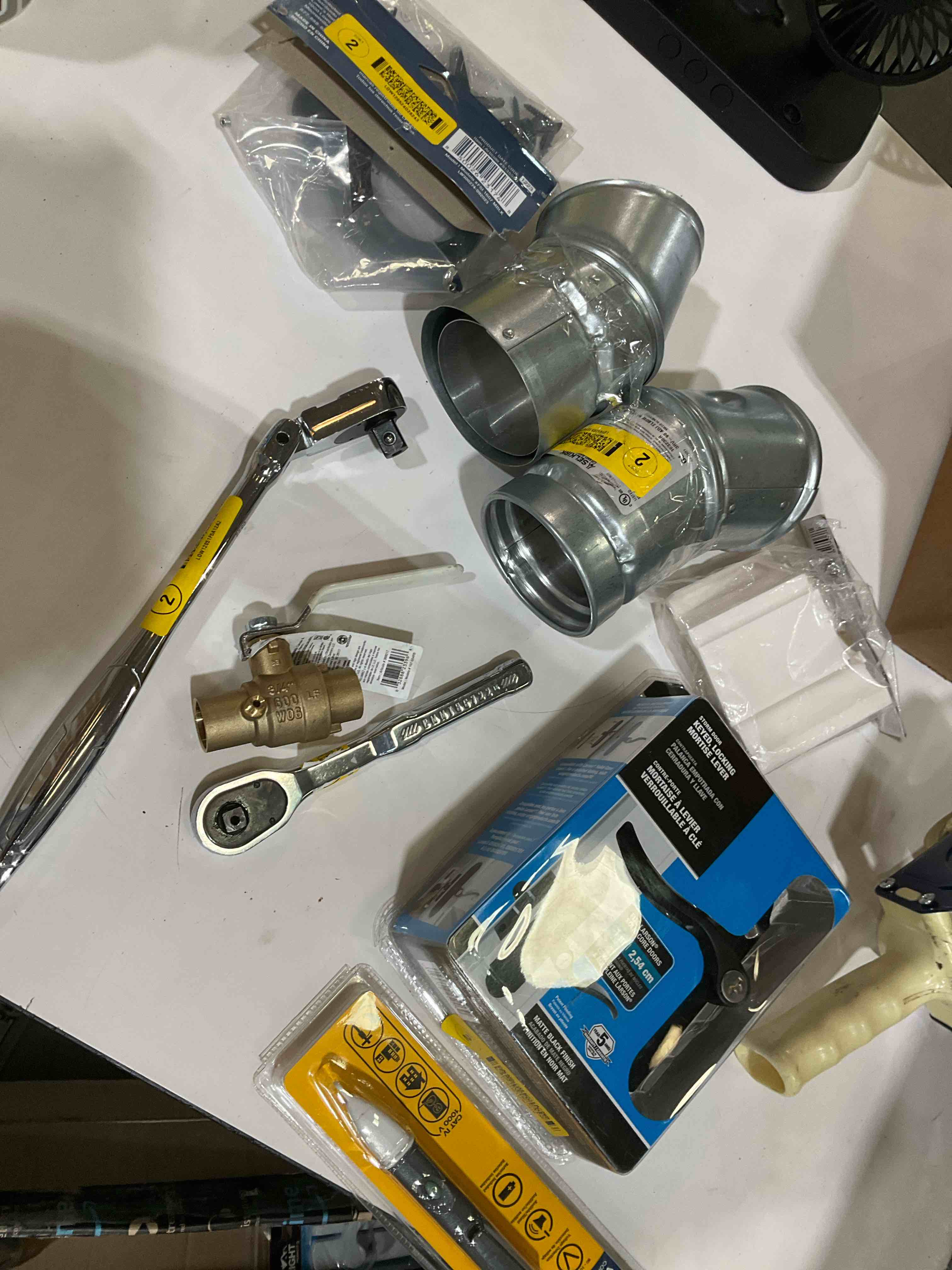 Condition photo showing As Is for assorted home improvement lot (small tools, screw, home accessories, etc.)