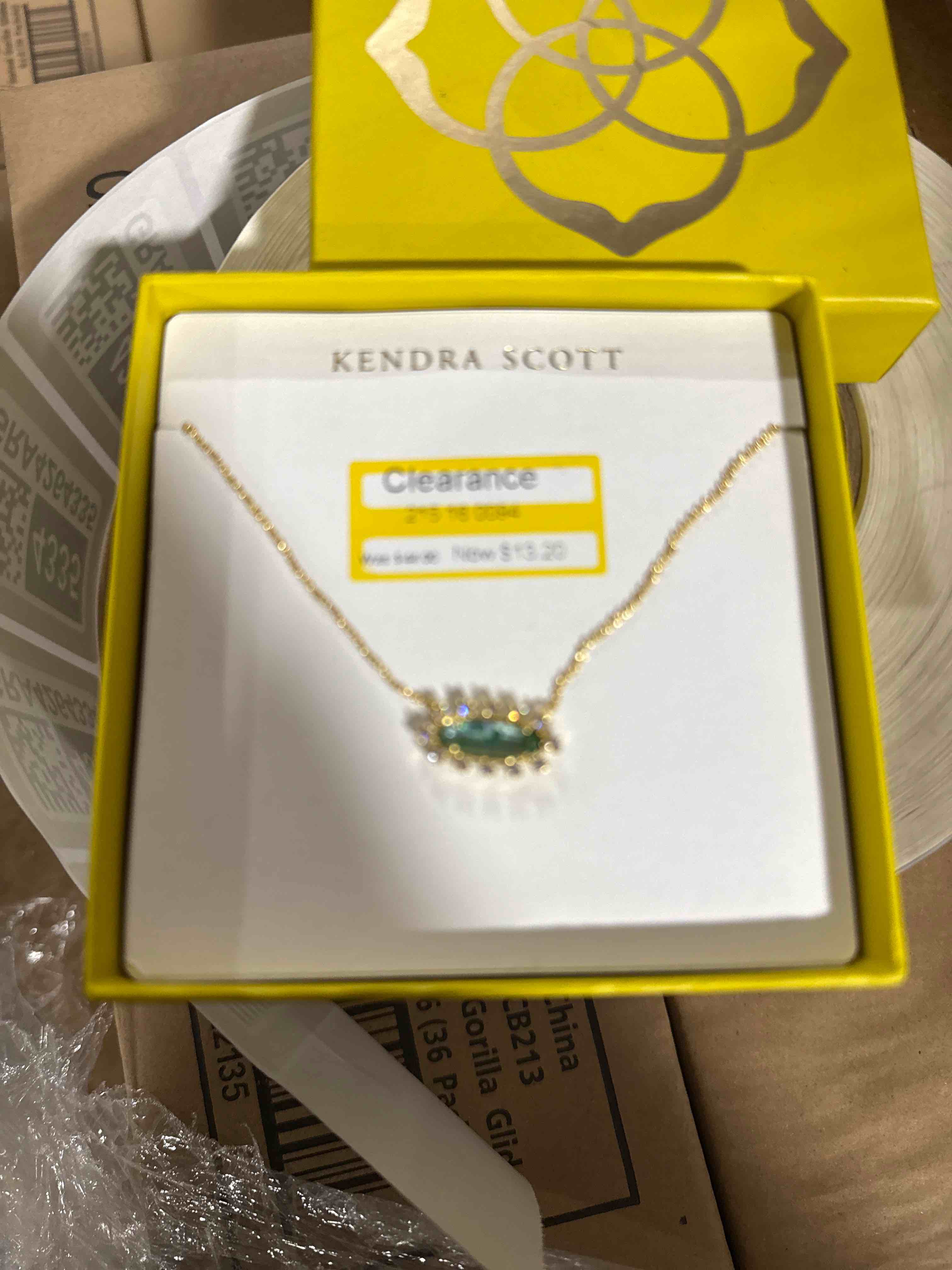 Condition photo showing Brand New for kendra scott eva framed pendant necklace - teal glass over green