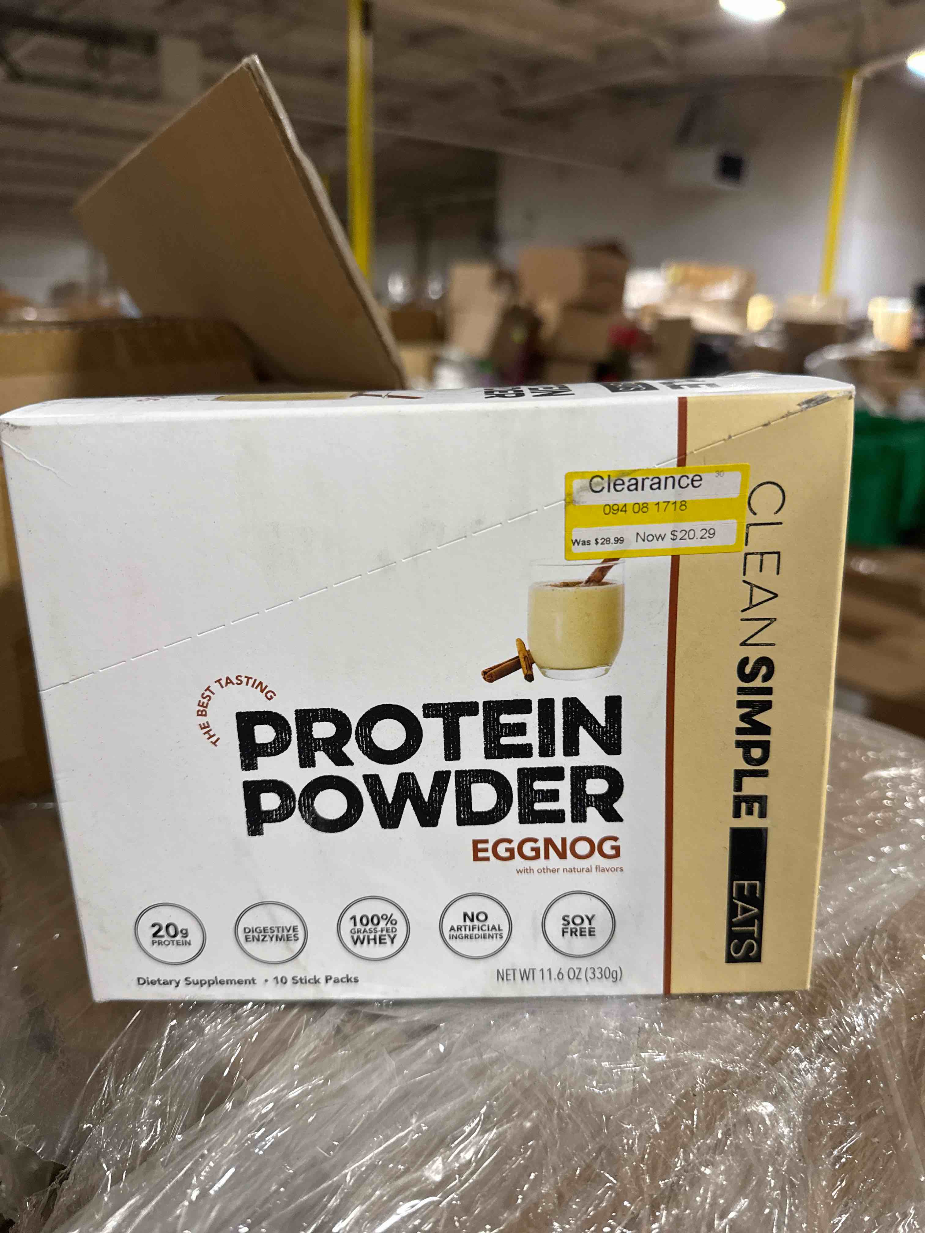 Condition photo showing Brand New for clean simple eats protein powder sticks - eggnog - 11.6oz/10ct