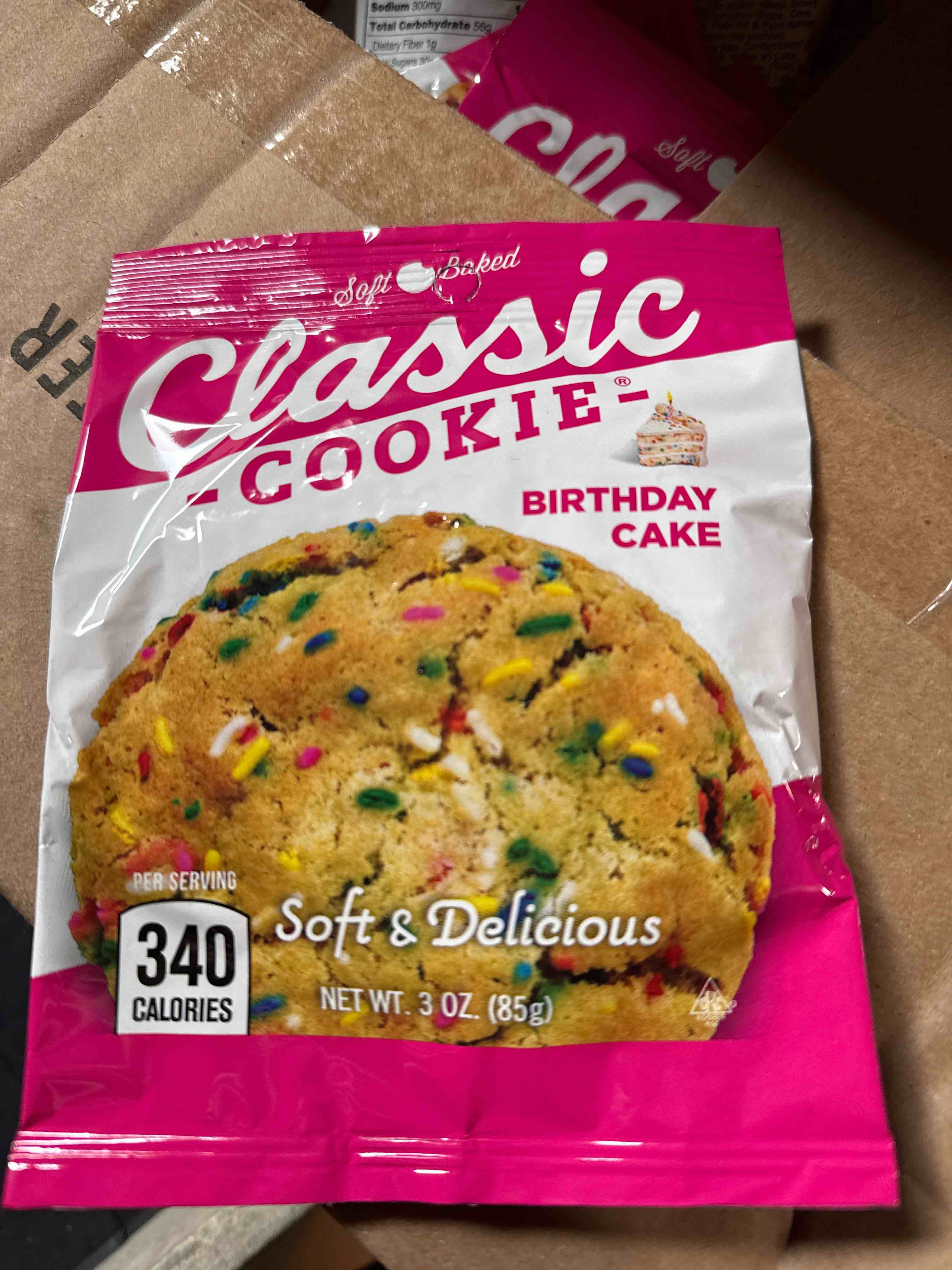 Condition photo showing Brand New for 48 count box classic cookie, soft baked cookie, birthday cake 3oz, 1 cookie