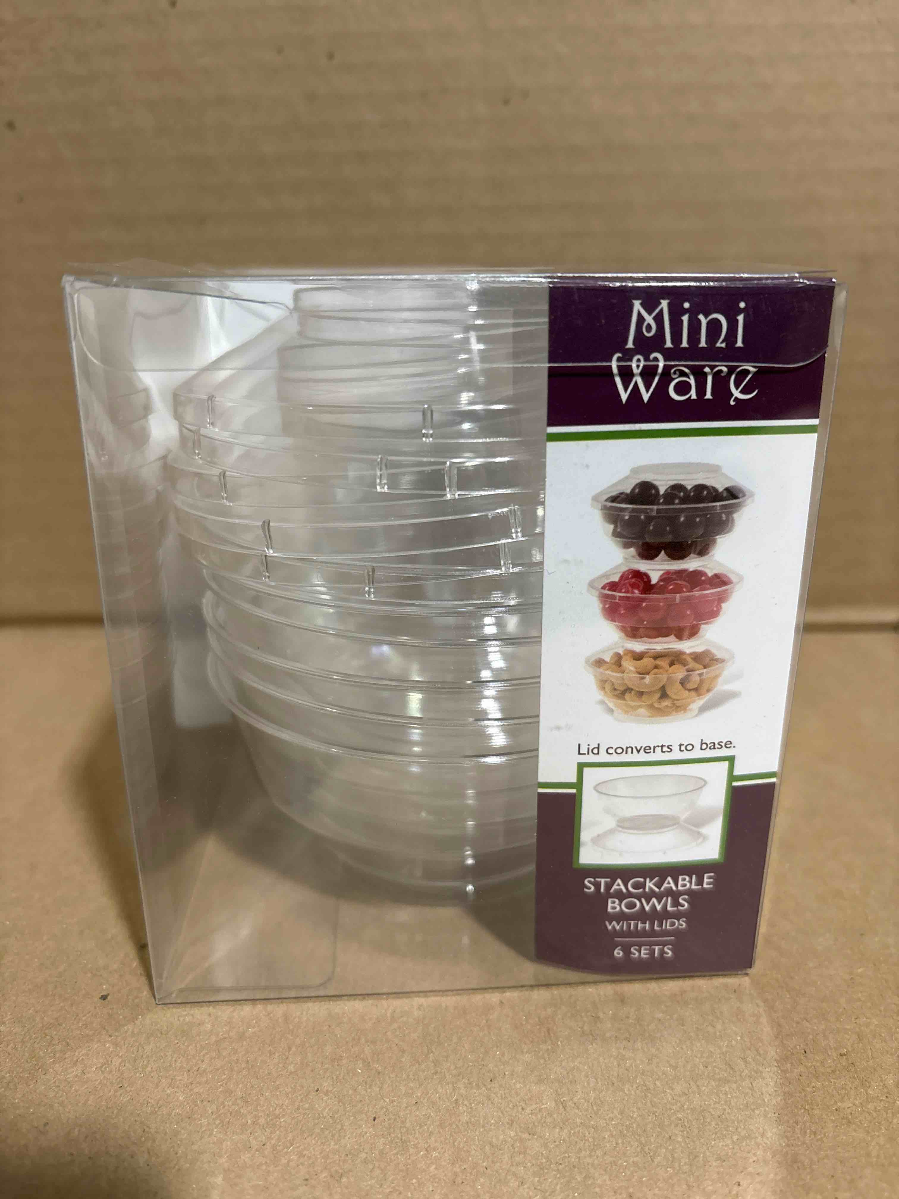 Condition photo showing New/Like New for bluesky trading miniware clear stackable bowls with lids (6 oz.) - pack of 6 - sleek design, perfect for meal prep, snacks, & food storage