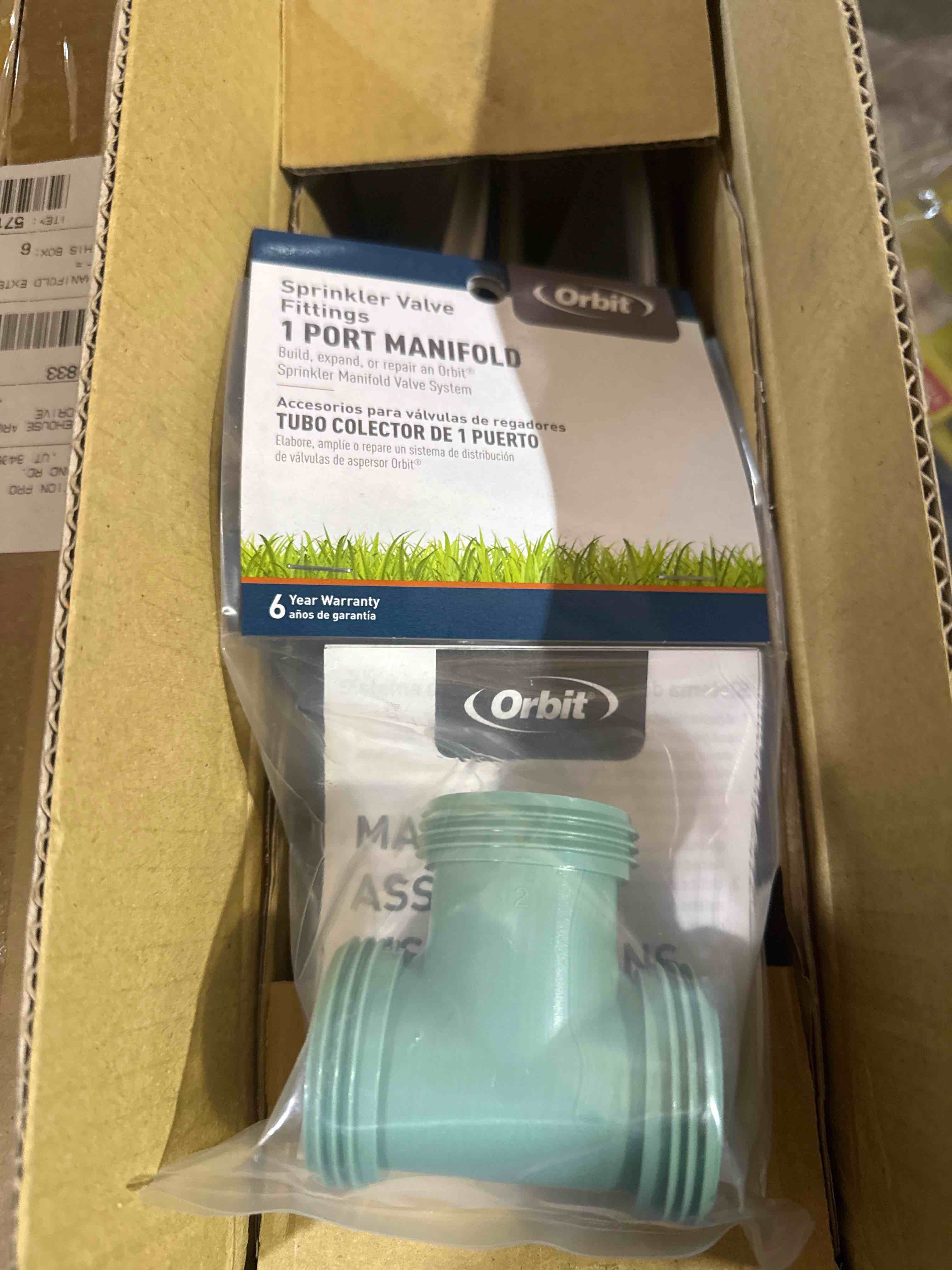 Condition photo showing Brand New for 6 orbit irrigation products 1-port manifold extension