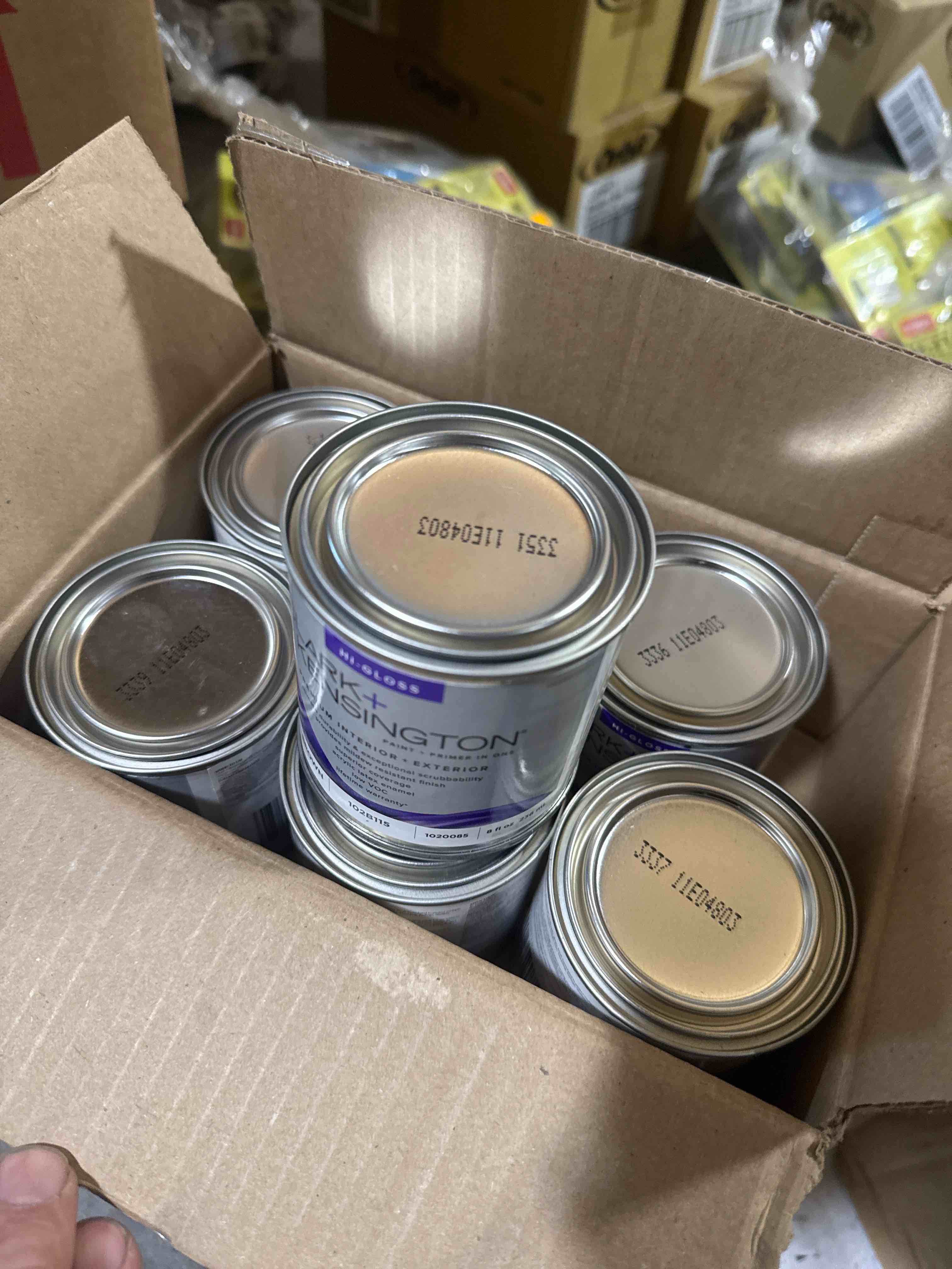 Condition photo showing Brand New for clark+kensington hi-gloss brown acrylic latex paint + primer indoor/outdoor 1/2 pt.