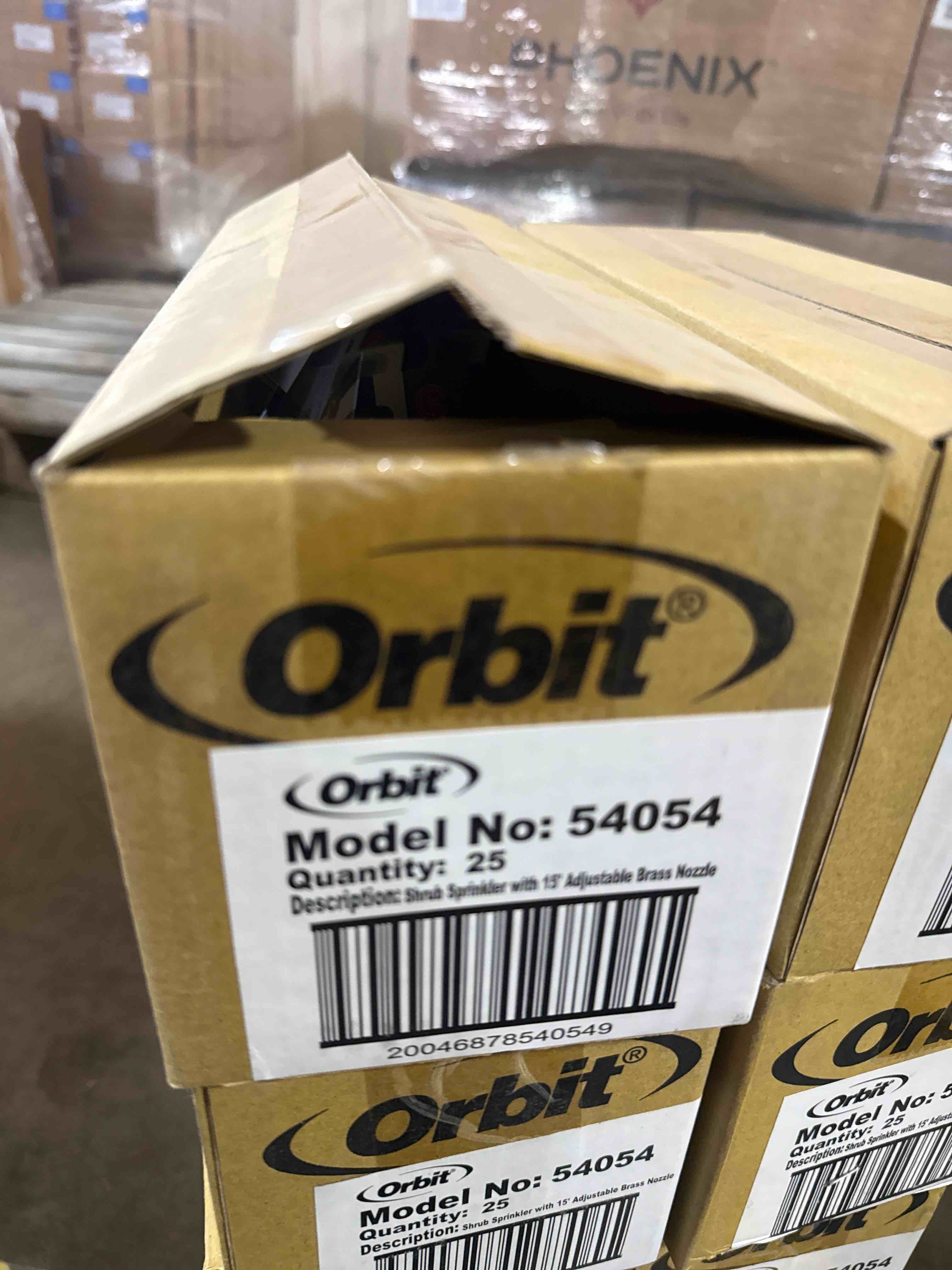 Condition photo showing Brand New for 25 orbit adjustable pattern brass irrigation shrub head sprinkler 15-foot - 54054