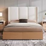 (Box 2/2)Latitude Run® 56" High Linen Upholstered Wingback Bed Frame King Beige