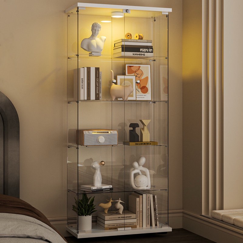 (incomplete box A) Jabdiel 5-Shelf Tempered Glass Display Cabinet with LED Light, and 2 Doors