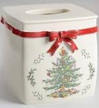 Spode - Tissue Box Cover, Countertop Accessories, Holiday Home Decor (Spode Christmas Tree Collection) Tissue Box Cover Red