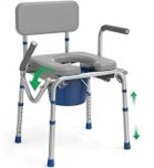 drop arm bedside commode, commode with padded seat and backrest, 500lbs capacity, 5.81qt removable bucket, adjustable height portable toilet for adults, gray