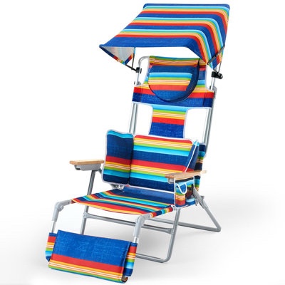 Backpack Folding Beach Chair With Adjustable Sunshade, Backrest And Footrest, Reclining Lounge Chair Facedown Tanning Chair For Beach Camping Pool Patio By Rosecliff Heights