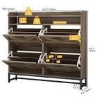  farmhouse shoe cabinet with 4 flip drawers, shoe storage organizer with metal legs for 24 pairs of shoes, narrow slim shoe rack cabinet for entryway, living room, hallway (washed grey