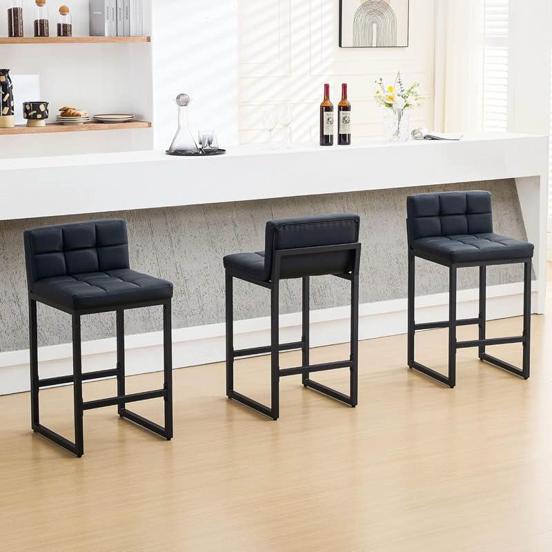 upholstered low back bar & counter stool with thickened metal frame for kitchen island 30” set of 3 