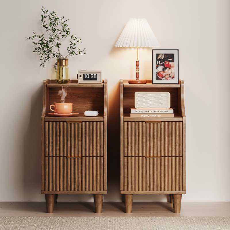 11.8" Fluted Nightstand & Narrow Bedside Table With 2 Drawers Set Of 2 (Set of 2)
