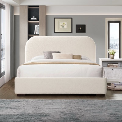 reigen boucle platform bed by joss & main size: twin | color:beige (incomplete box 2 of 2 only side rails /footboard/ slats ) 