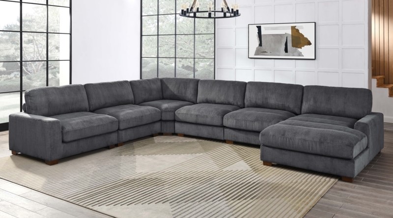 modern modular sectional sofa with adjustable headrests, movable ottoman & solid wood legs  (incomplete only cushion seat) 
