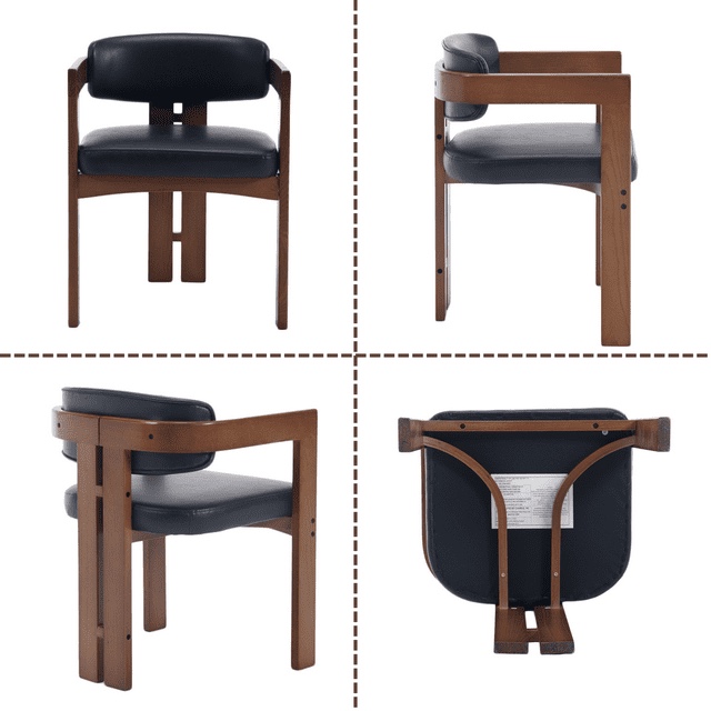 Guyou PU Leather Dining Chairs - Set of 2, 24" Wide Barrel Back Armchairs for Dining Room & Kitchen, Modern Curved Back Chairs with Black Wood Frame, Black