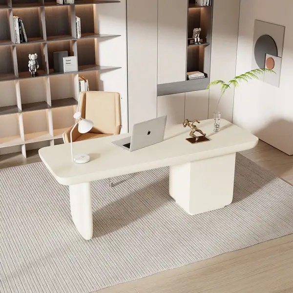 70.87" Beige Writing Desk, with 4 Drawers, Retangular Shaped, Round edges for Meeting Room - Cream (incomplete box 1 only) 