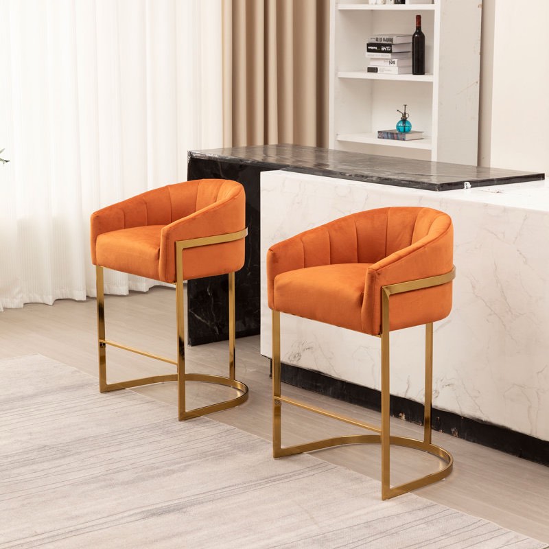 Johnnice 27" Metal Tufted Bar Stools (Set of 2) 