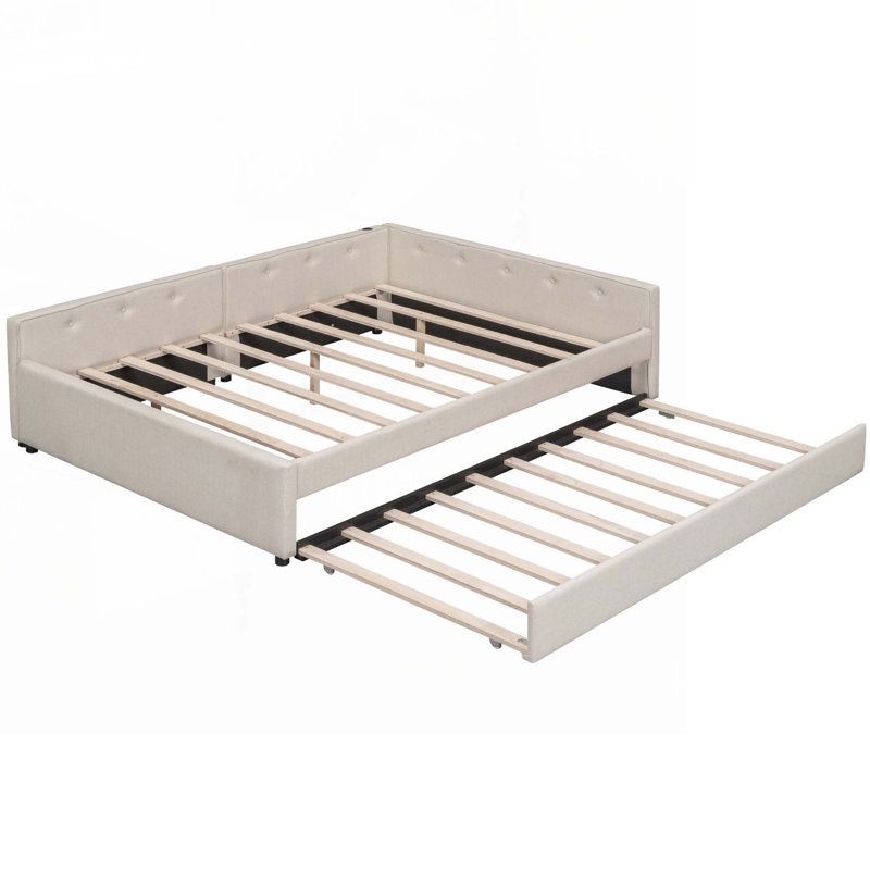 Bridy Upholstered Daybed with Trundle Beige Queen(Box 1/2)