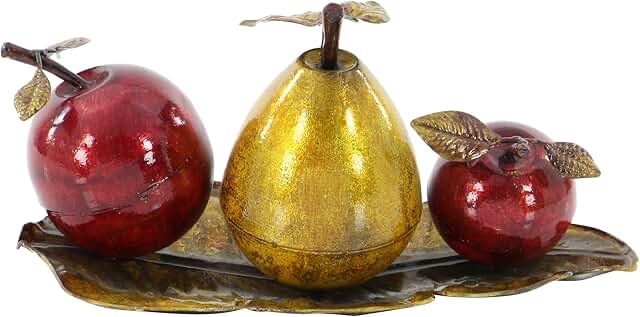 Deco 79 Metal Fruit Decorative Sculpture Decorative Home Decor Statue with Platter, Accent Figurine 7" x 4" x 19", Red