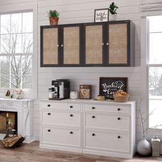 Polihome 24" Wall Mounted Cabinet w/ Rattan Doors Set of 2 in Black | 48" W X 22" H X 12" D