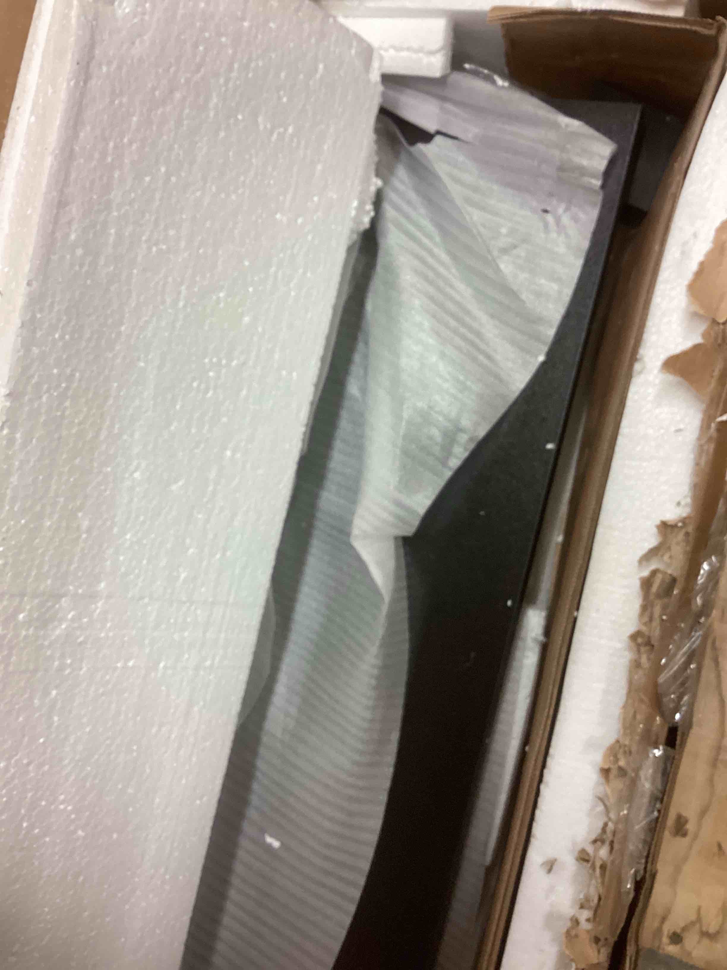 Condition photo showing item condition for farmhouse Executive L Shaped Desk, Home Office Dosk With File Drawers,(incomplete one box only)