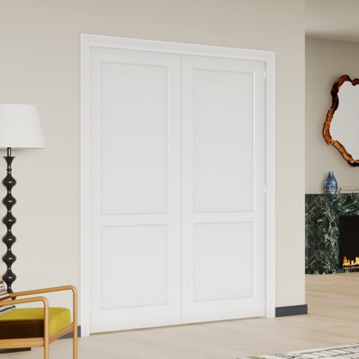 prehung door double panel interior door mdf modern 2-lite shaker style pantry door with adjustable jamb & hardware (assembly required) (incomplete) 