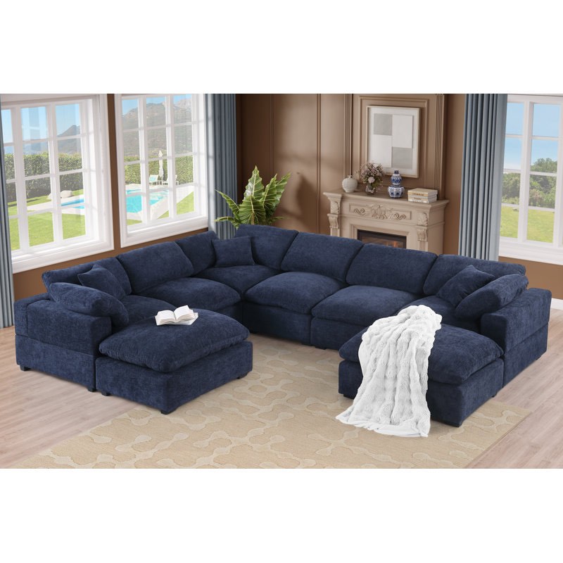 worthland 143.2" wide chenille reversible corner sectional sofa couch(8- piece) (incomplete 1s armless only) 
