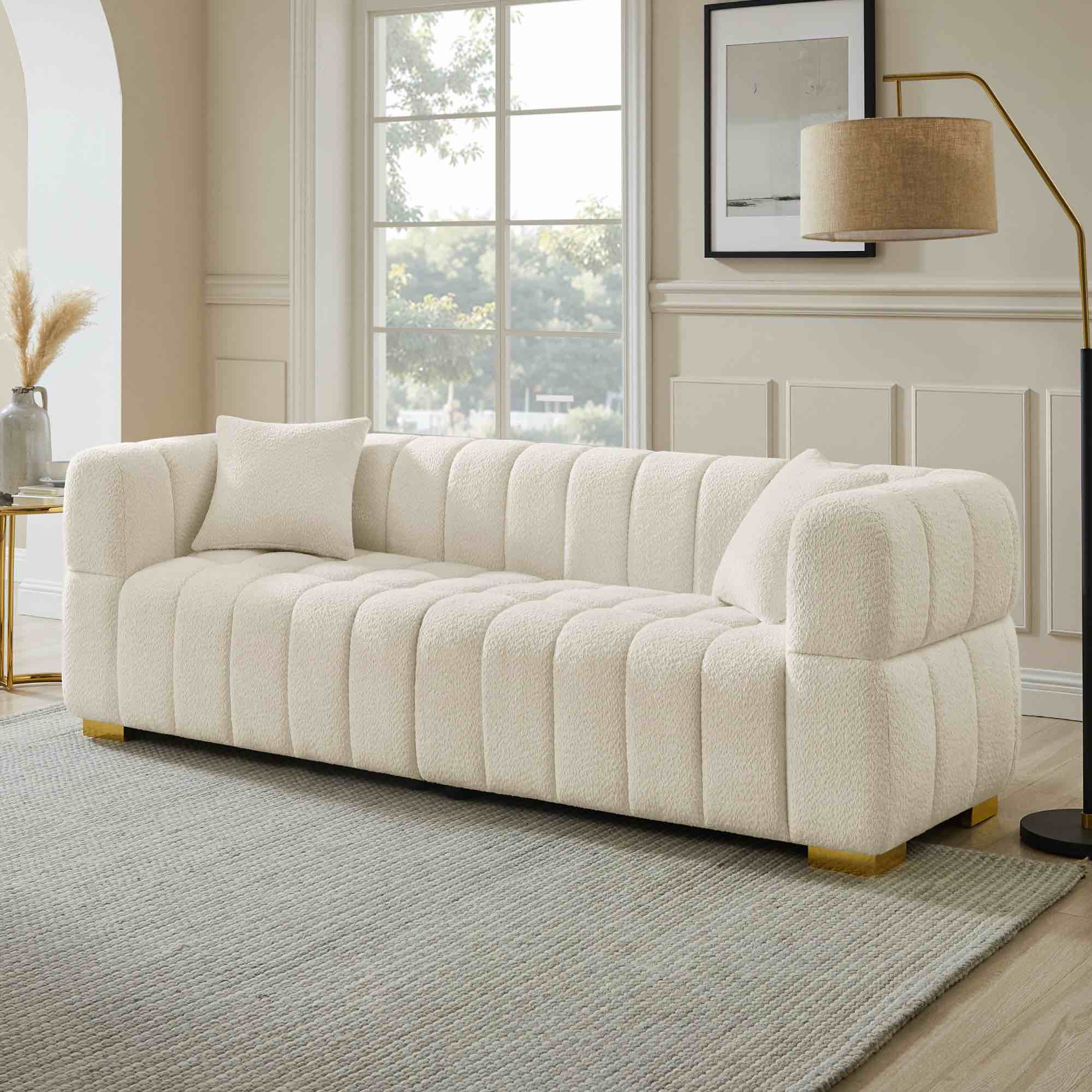 85" w 3-seater boucle sofa for chic living room & apartment (incomplete only armrest) 