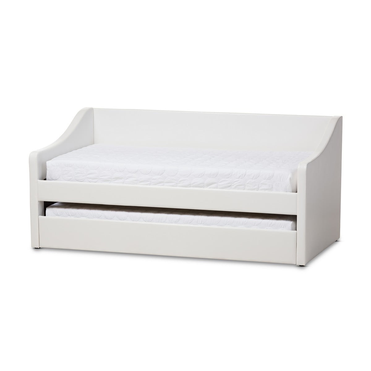 baxton studio cf8755-white-day bed barnstorm 42 3/4 inch modern fabric upholstered daybed with guest trundle bed, white (incomplete box 3 of 3  