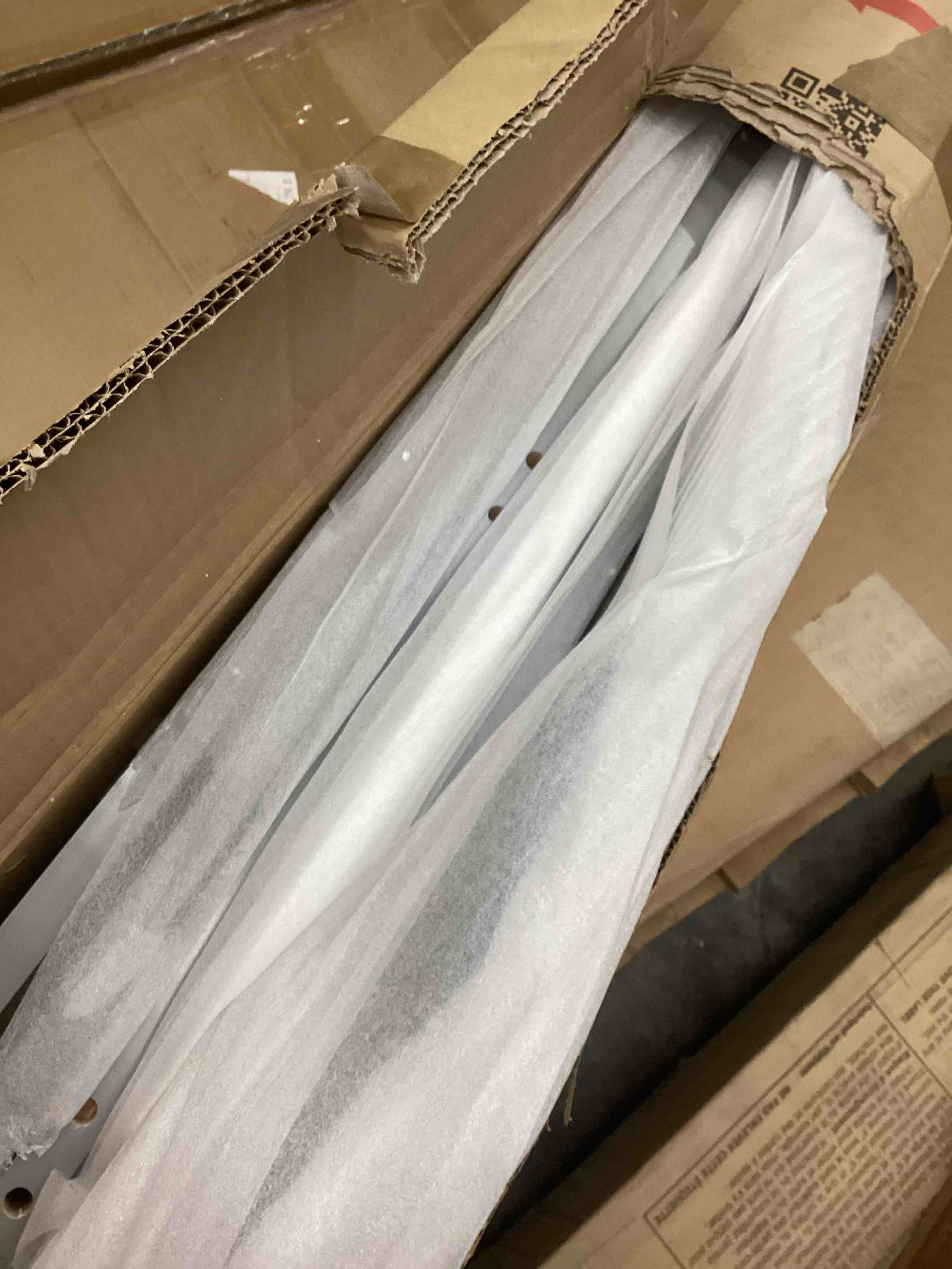 Condition photo showing As Is for Full Size Upholstered Platform Bed w/Storage Shelves, Desk and Trundle, Gray(incomplete box 1 of 2) 