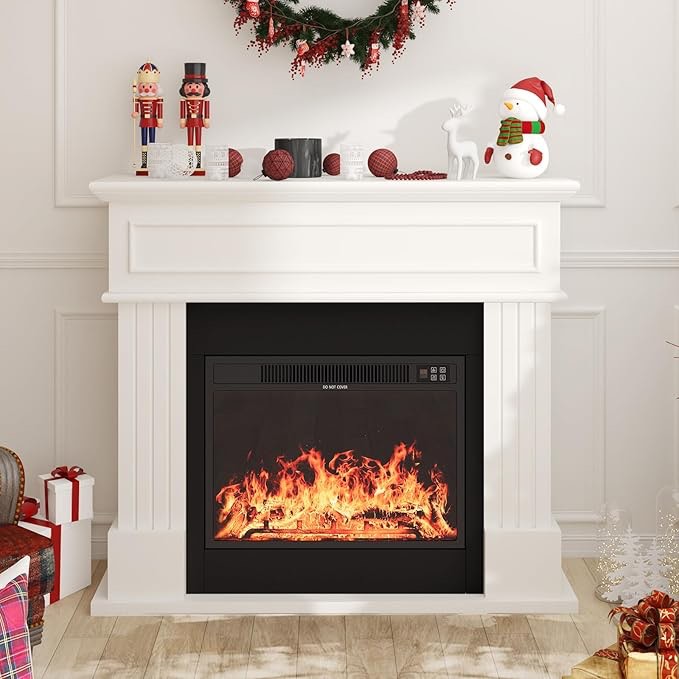 oneinmil electric fireplace with mantel, tv stand with 23’’ electric fireplace heater, 3d realistic flame, freestanding fireplace for living room, bedroom, white (incomplete box 1 of 2 only tv stand )