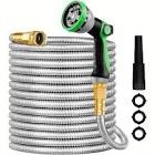 stainless steel garden hose 100ft, heavy-duty water hose with 10 function nozzle, puncture proof, no-tangle, no-kink, garden hose for yards, car washing & outdoor cleaning