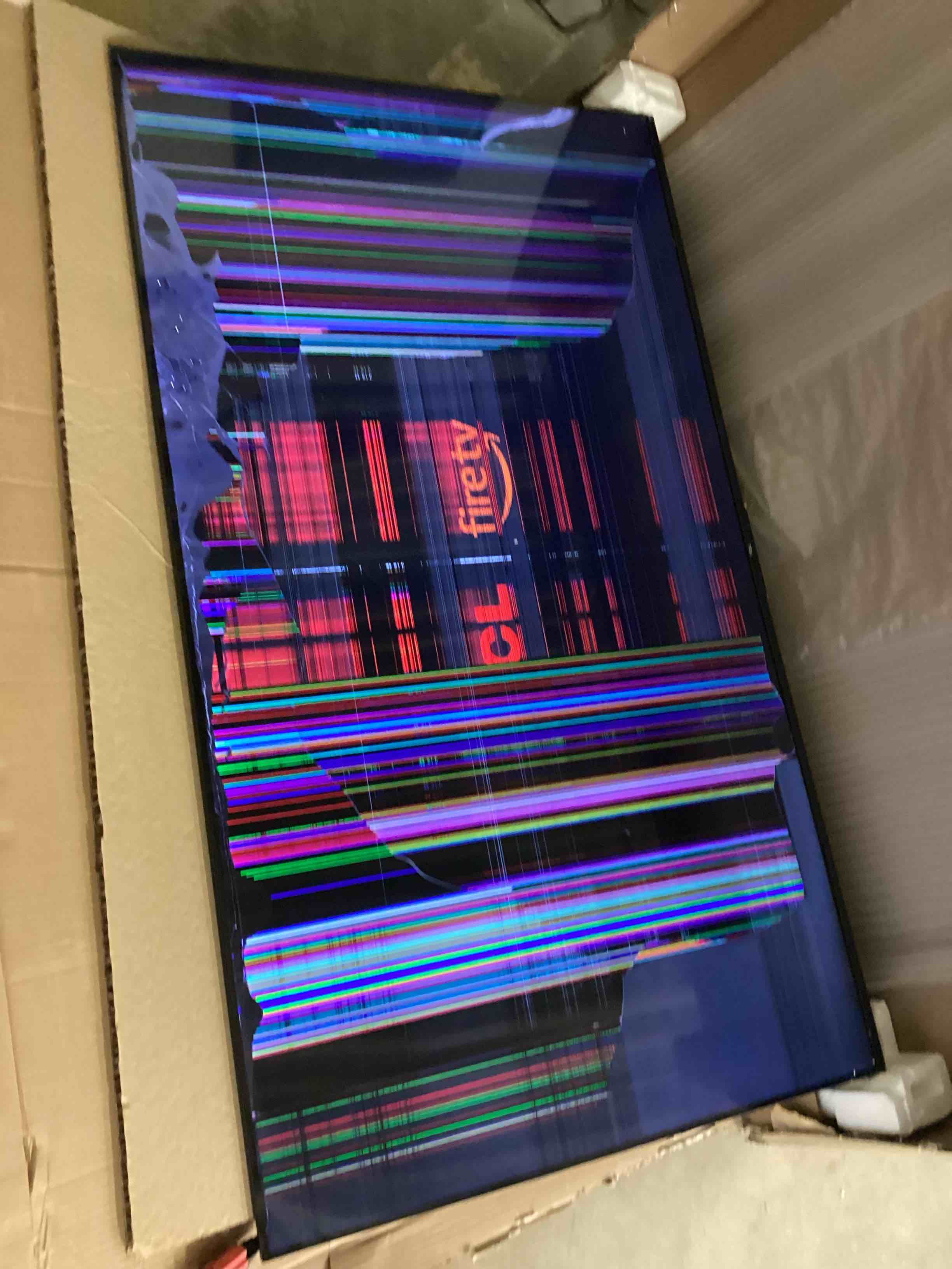 Condition photo showing As Is for (screen damaged) TCL 65-Inch Class S5 UHD 4K LED Smart TV with Fire TV (65S551F, 2024), Dolby Vision, HDR PRO+, Atmos, Alexa Built-in, Apple AirPlay 2, Streaming Television 65 inches TV only